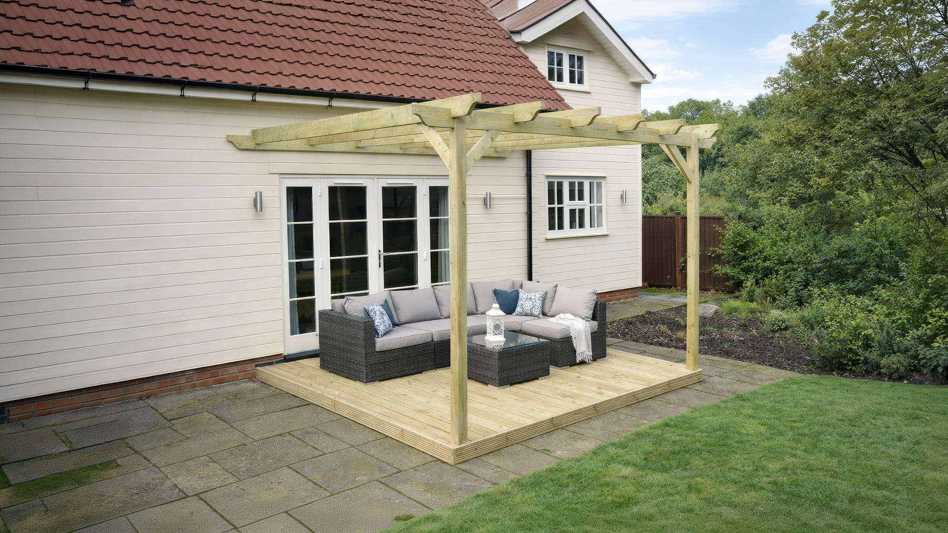 Wall Mounted Pergolas with Decking