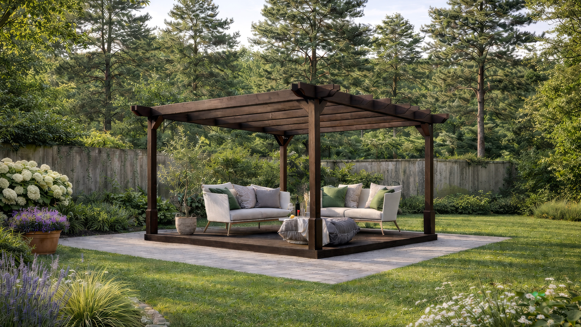 Freestanding Double Premium Pergolas with Decking