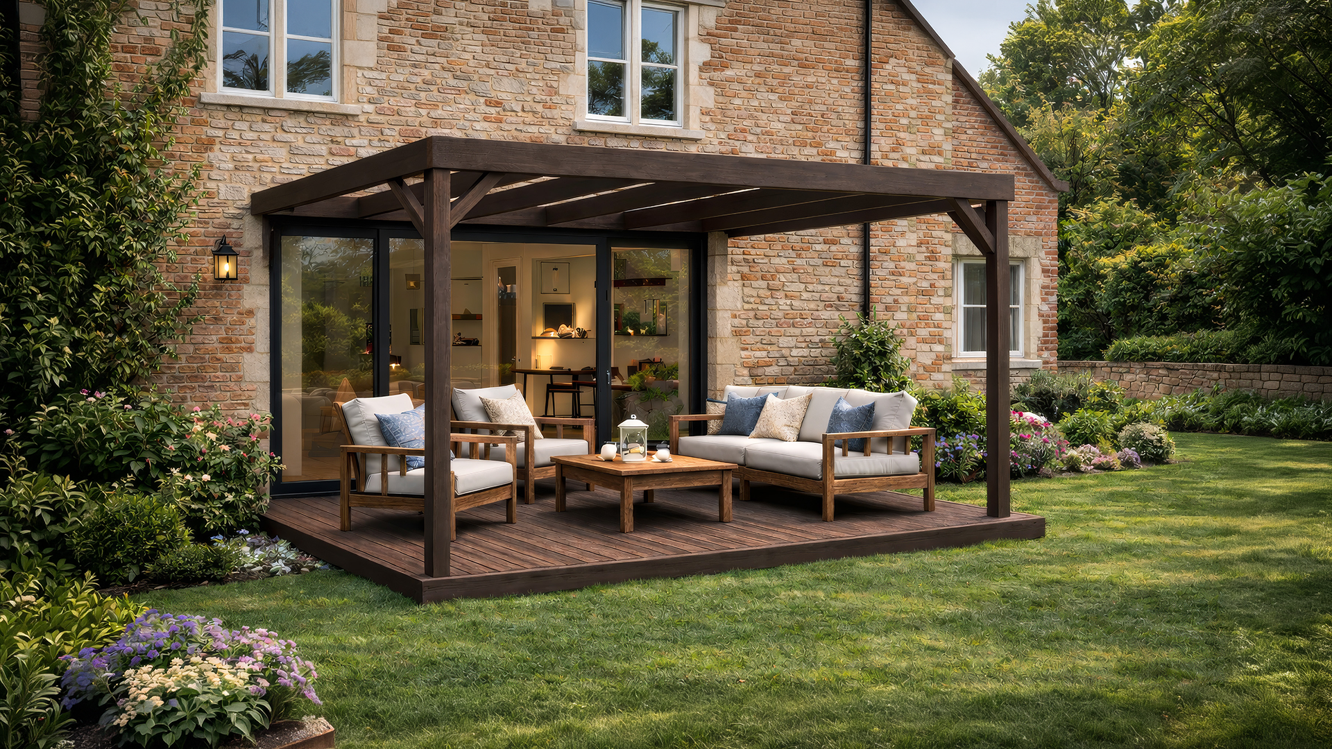 Wall Mounted Box Pergolas with Decking