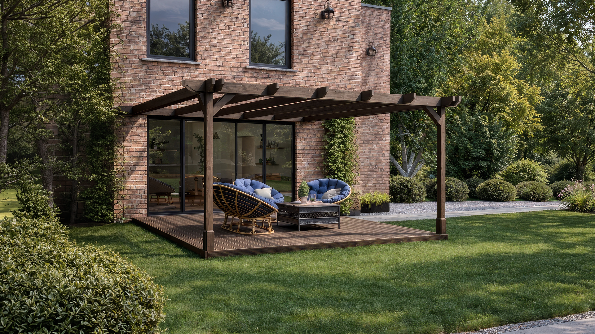 Wall Mounted Double Premium Pergolas with Decking