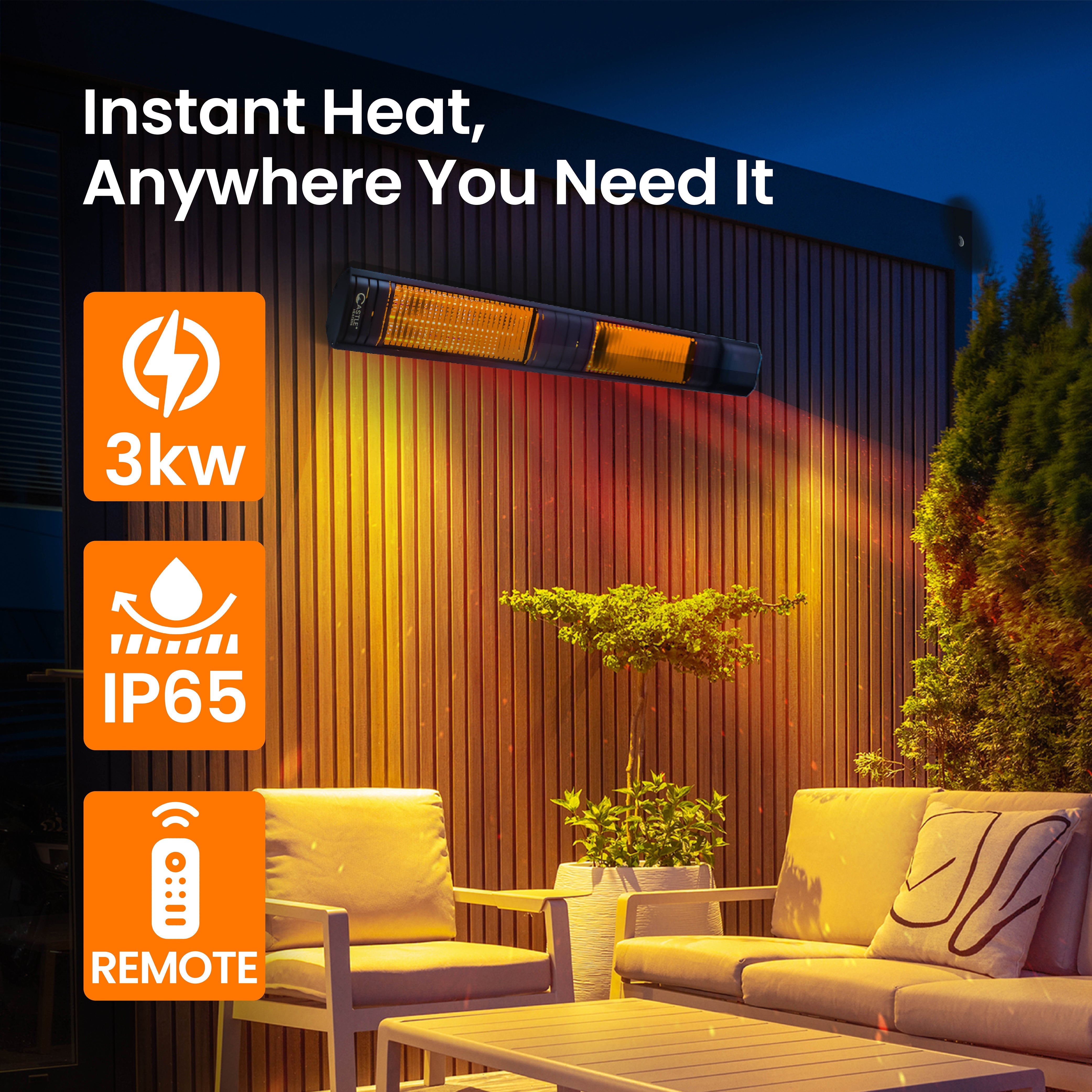 3KW Infrared Outdoor Garden Patio Heater KMH-30R9 Wall Mounted with Remote Control