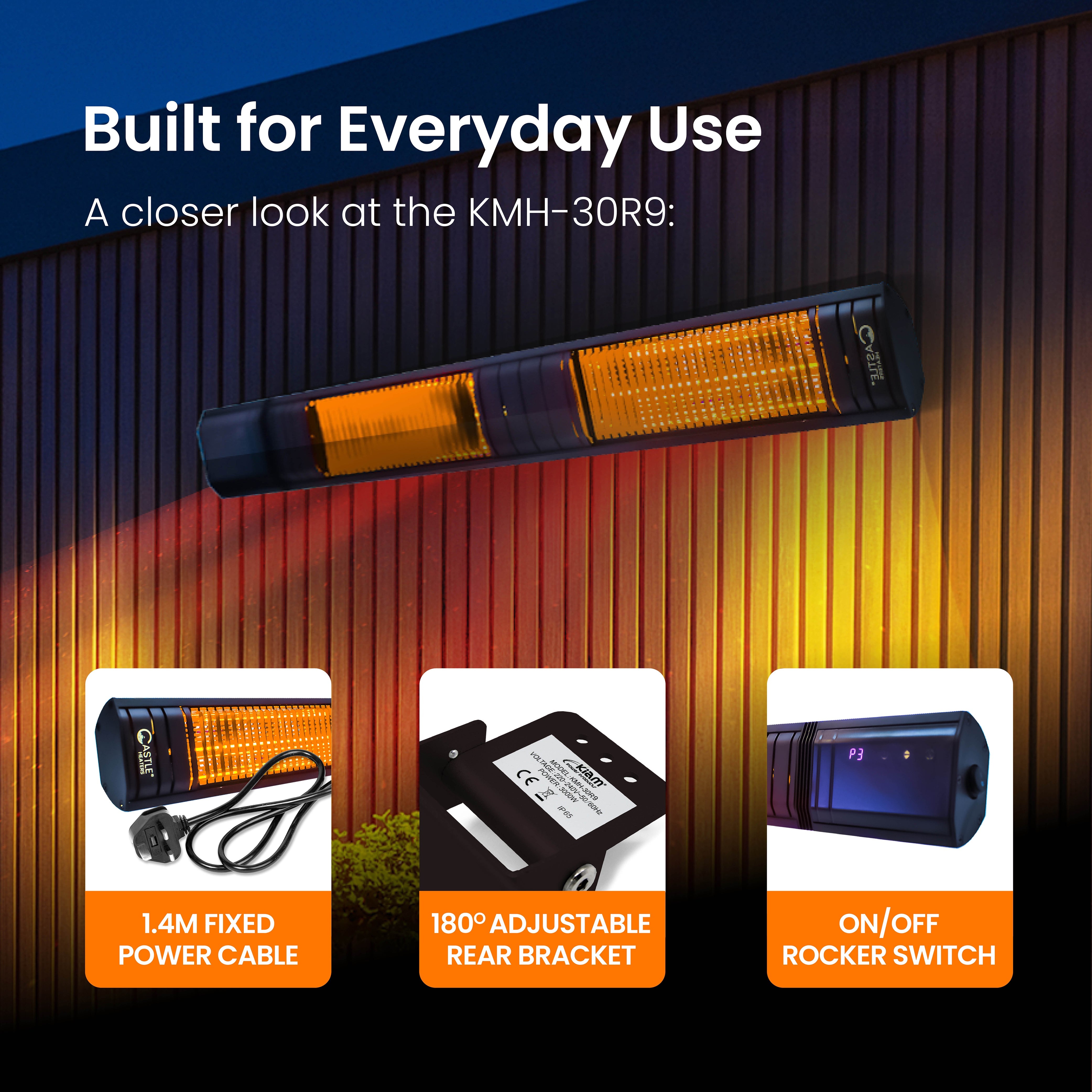 3KW Infrared Outdoor Garden Patio Heater KMH-30R9 Wall Mounted with Remote Control