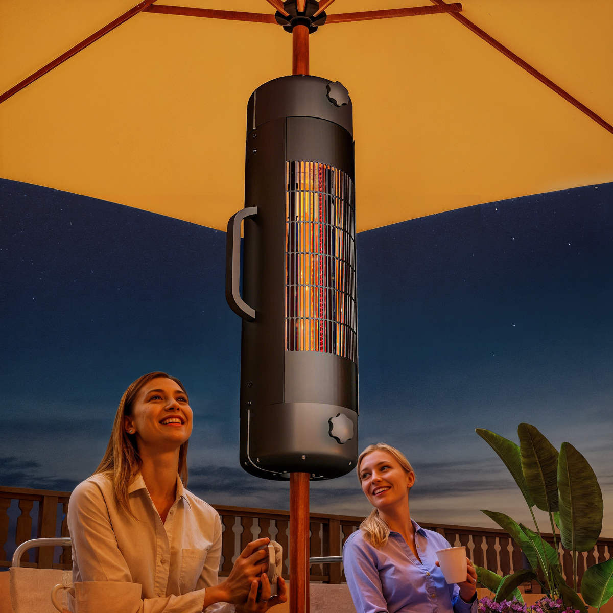 Electric Parasol Mounted Patio Heater, Outdoor Heater w/ 2 Setting
