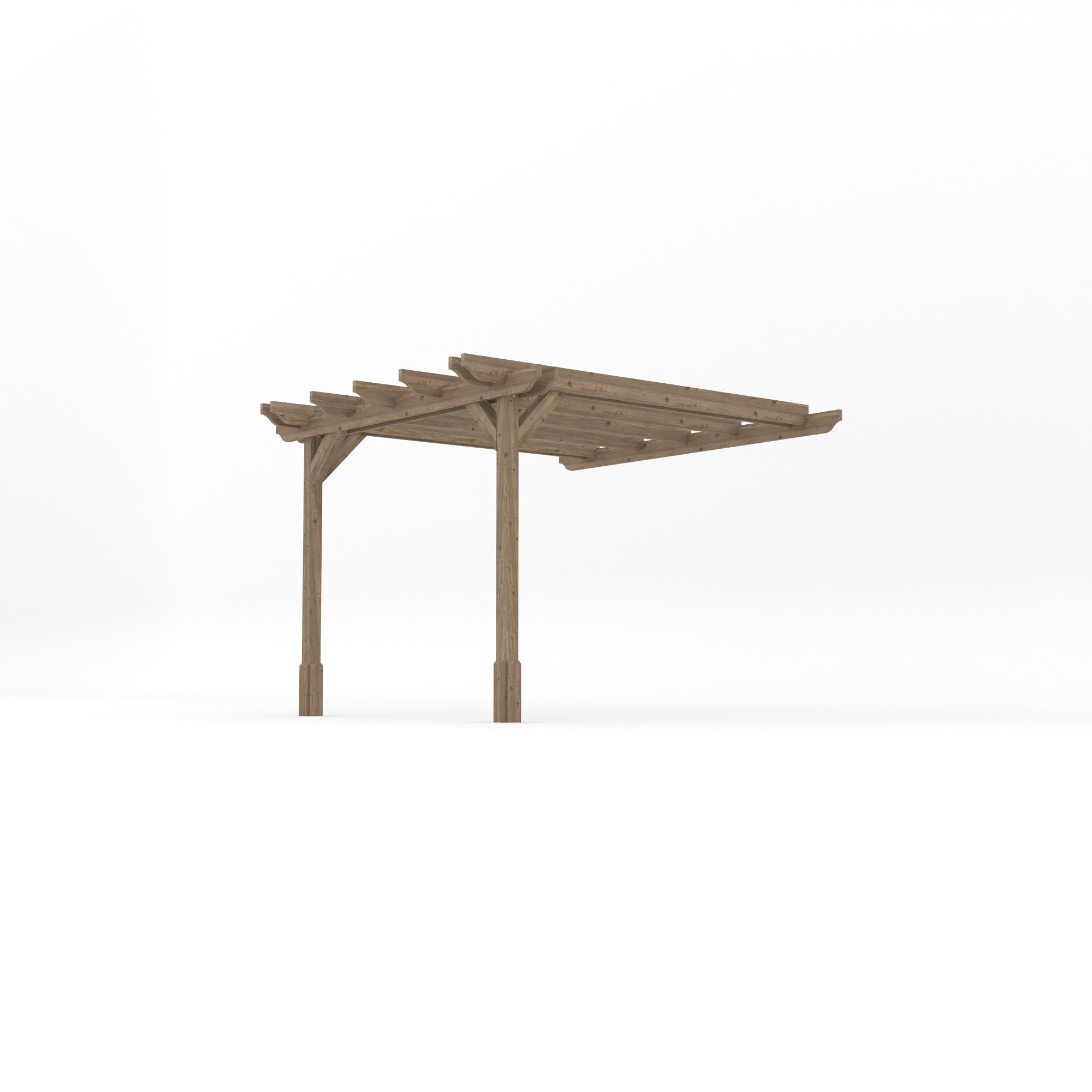 Wall Mounted Double Garden Pergola - Rustic Brown - 3m Depth x 3m Length