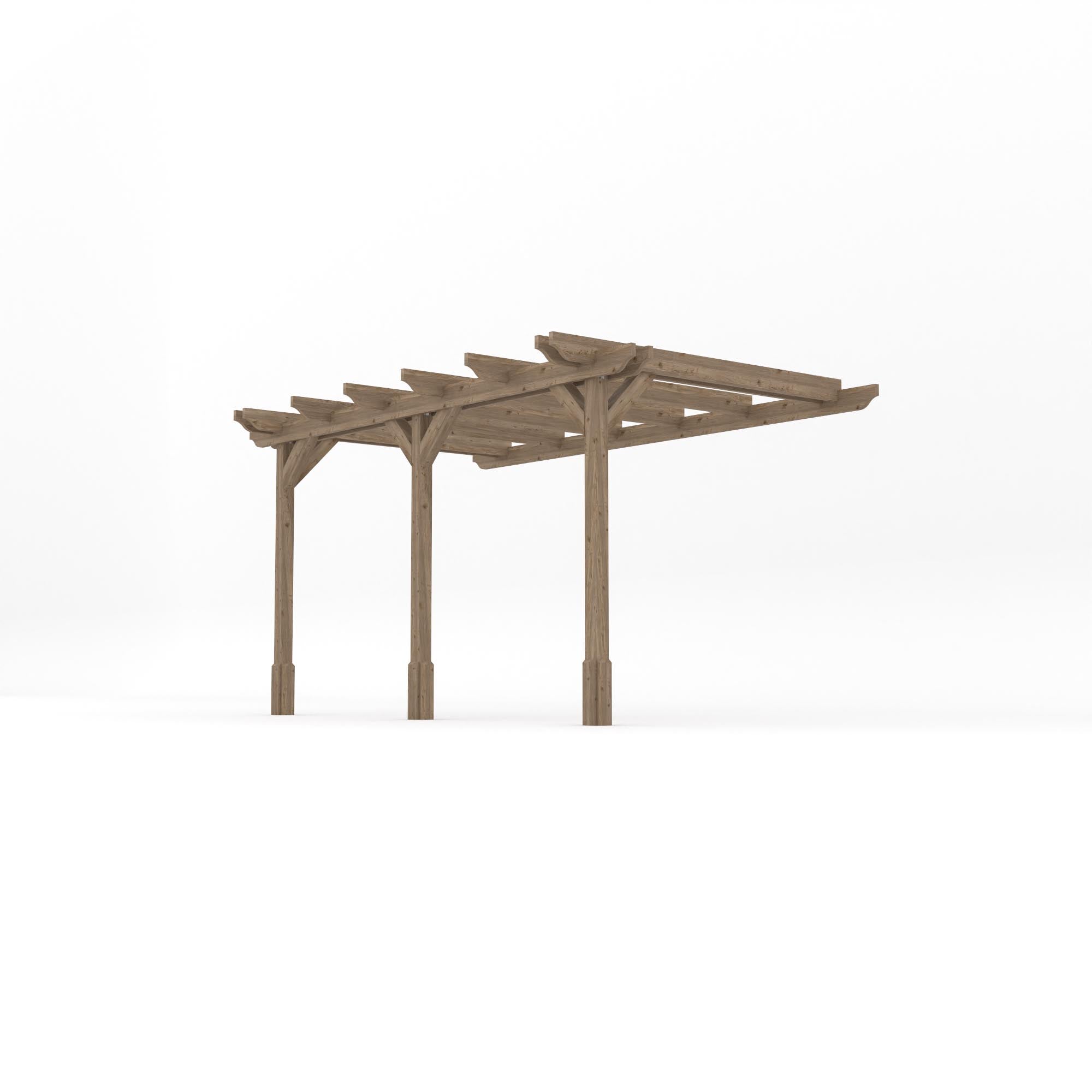 Wall Mounted Double Garden Pergola - Rustic Brown - 3m Depth x 4.2m Length