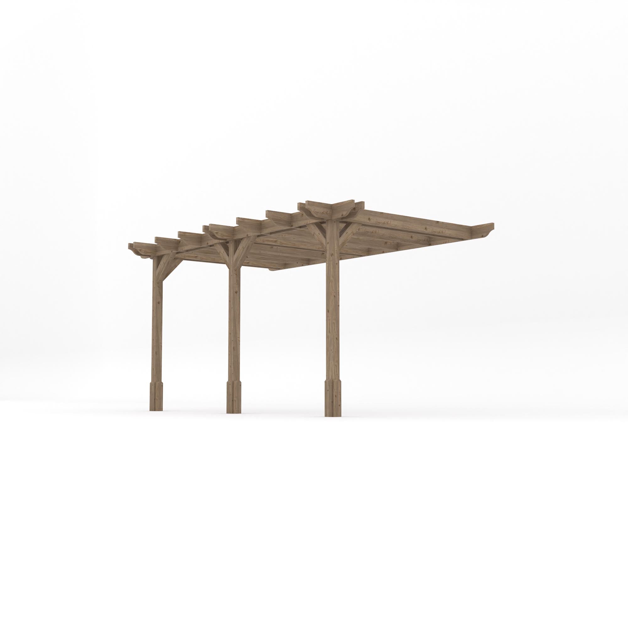 Wall Mounted Double Premium Pergola - Rustic Brown - 2.4m Depth x 4.2m Length