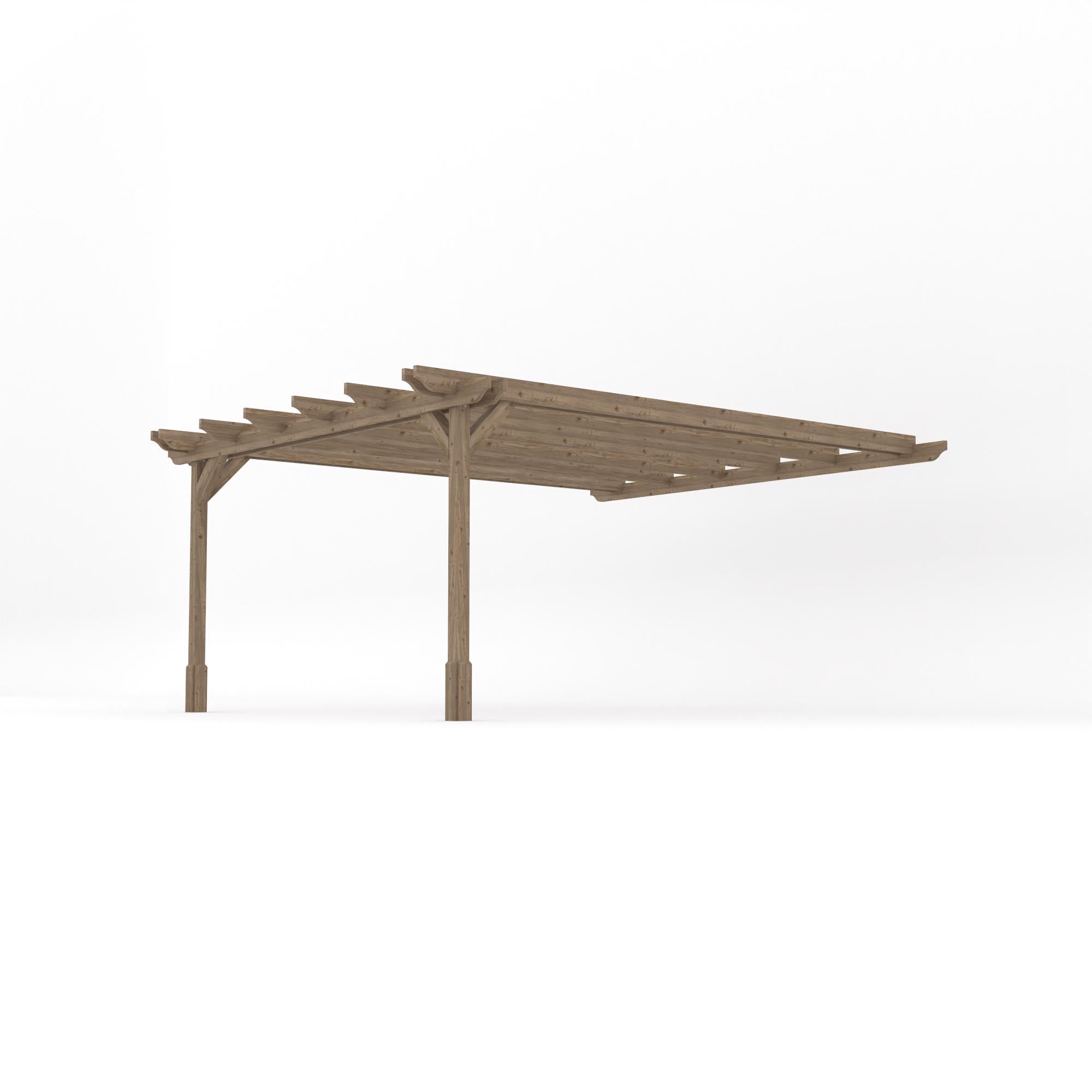 Wall Mounted Double Garden Pergola - Rustic Brown - 4.2m Depth x 4.2m Length