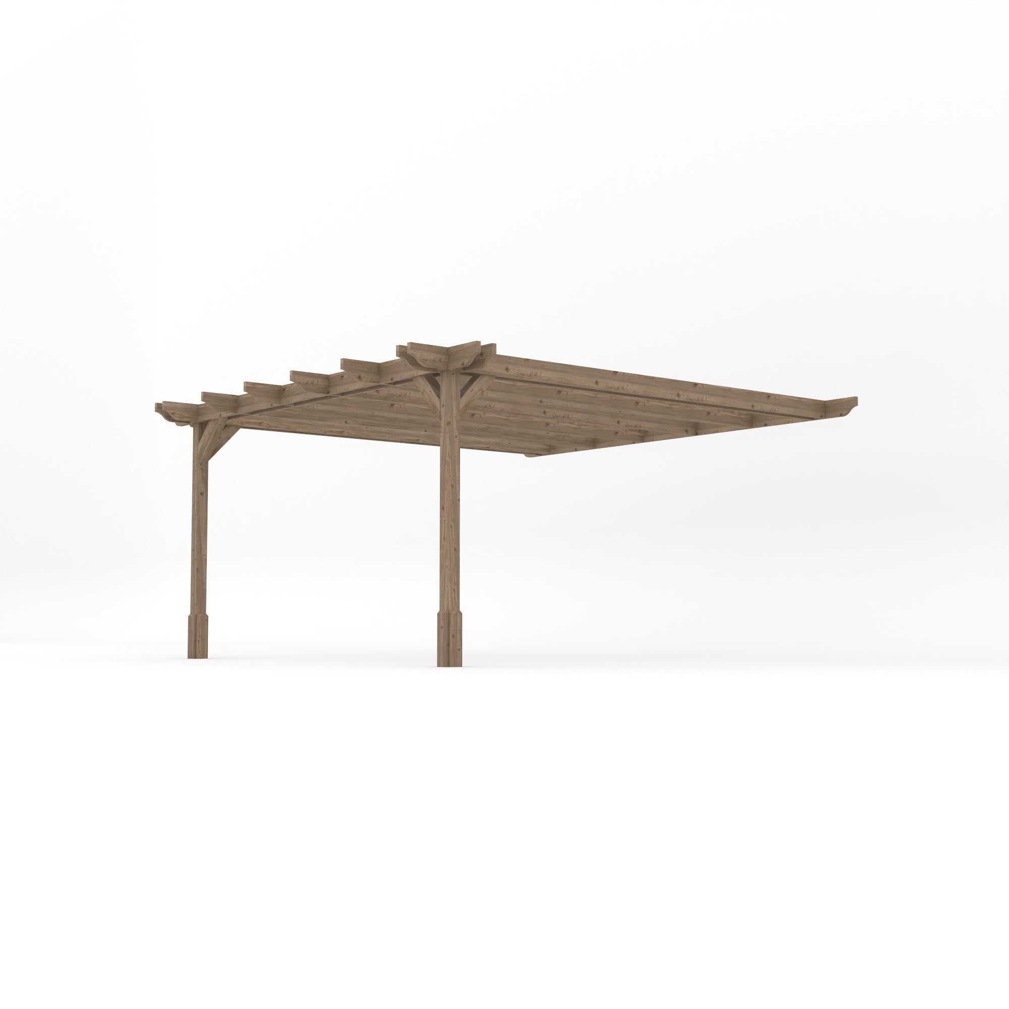 Wall Mounted Double Premium Pergola - Rustic Brown - 4.2m Depth x 4.2m Length