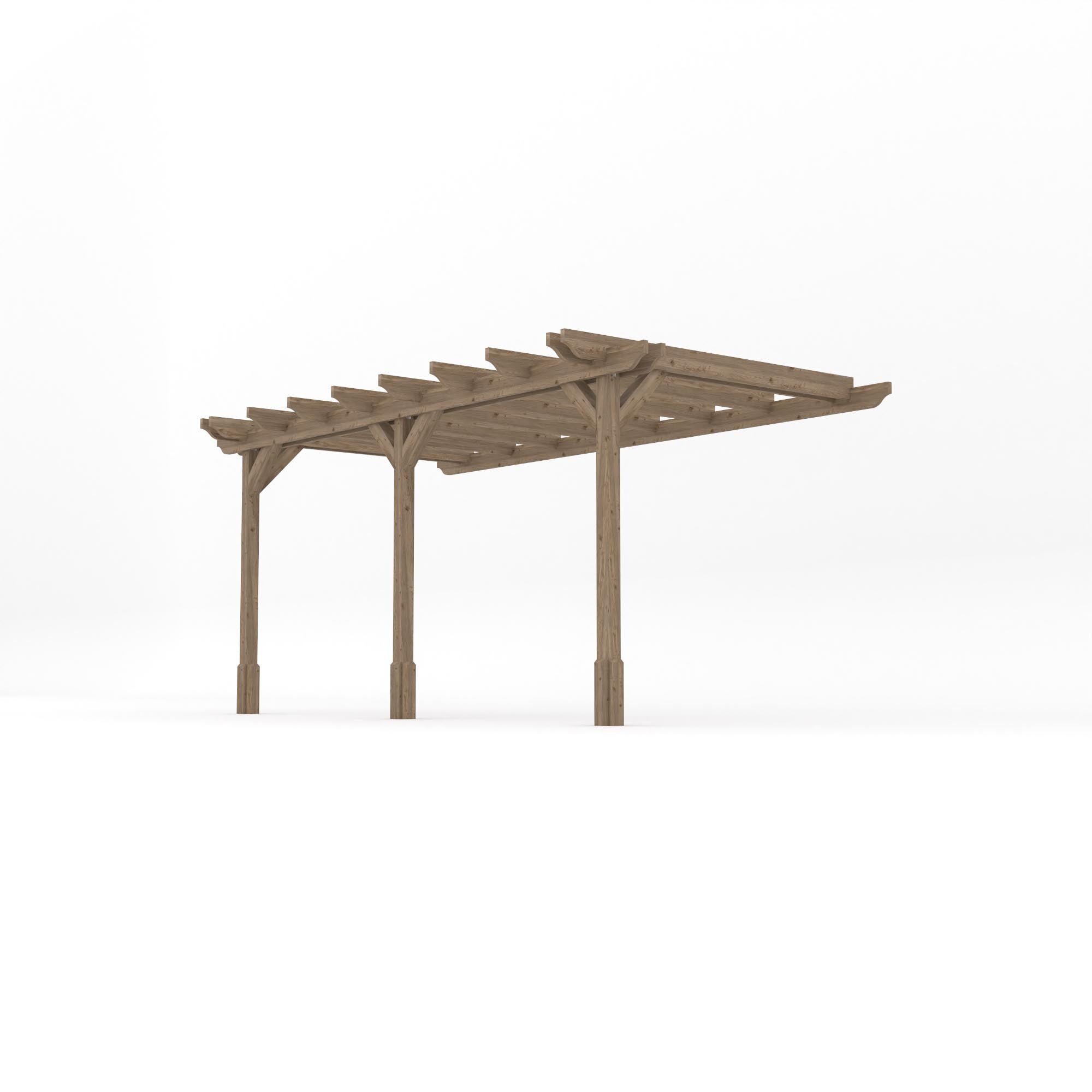 Wall Mounted Double Garden Pergola - Rustic Brown - 3m Depth x 4.8m Length