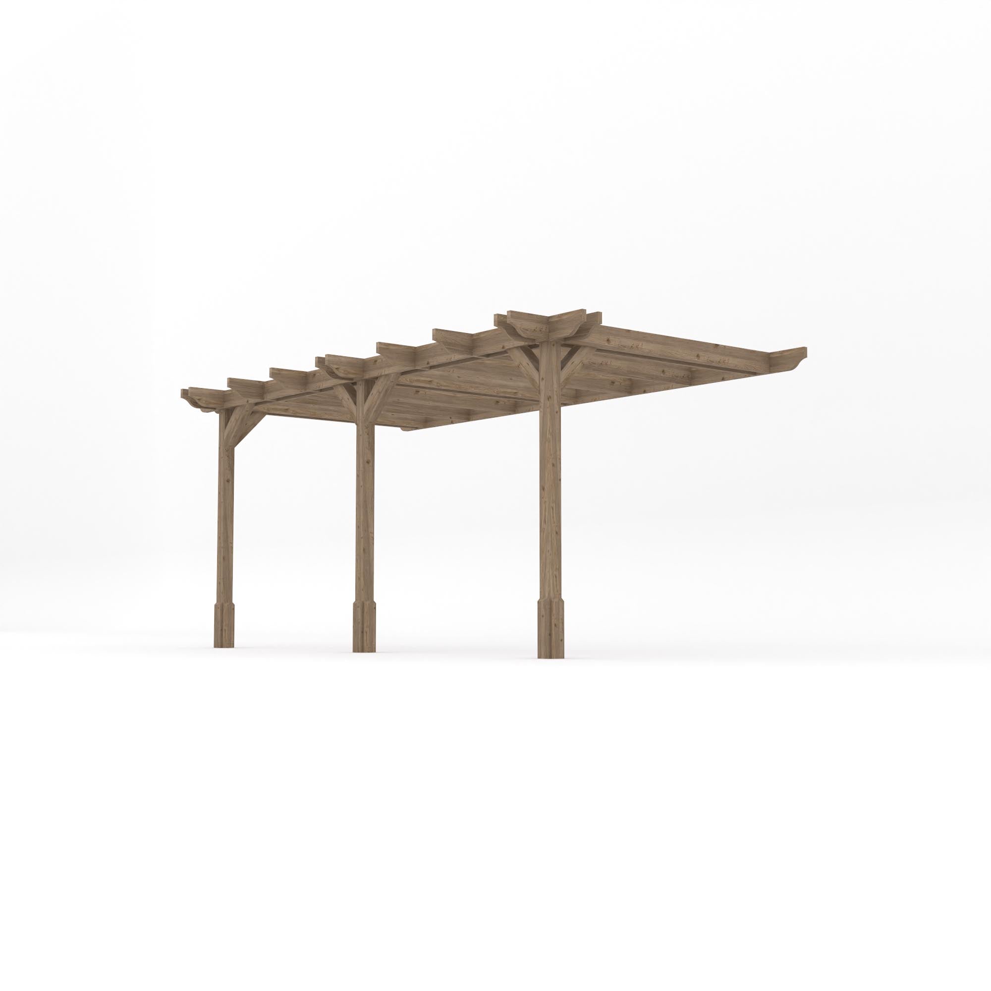 Wall Mounted Double Premium Pergola - Rustic Brown - 2.4m Depth x 4.8m Length