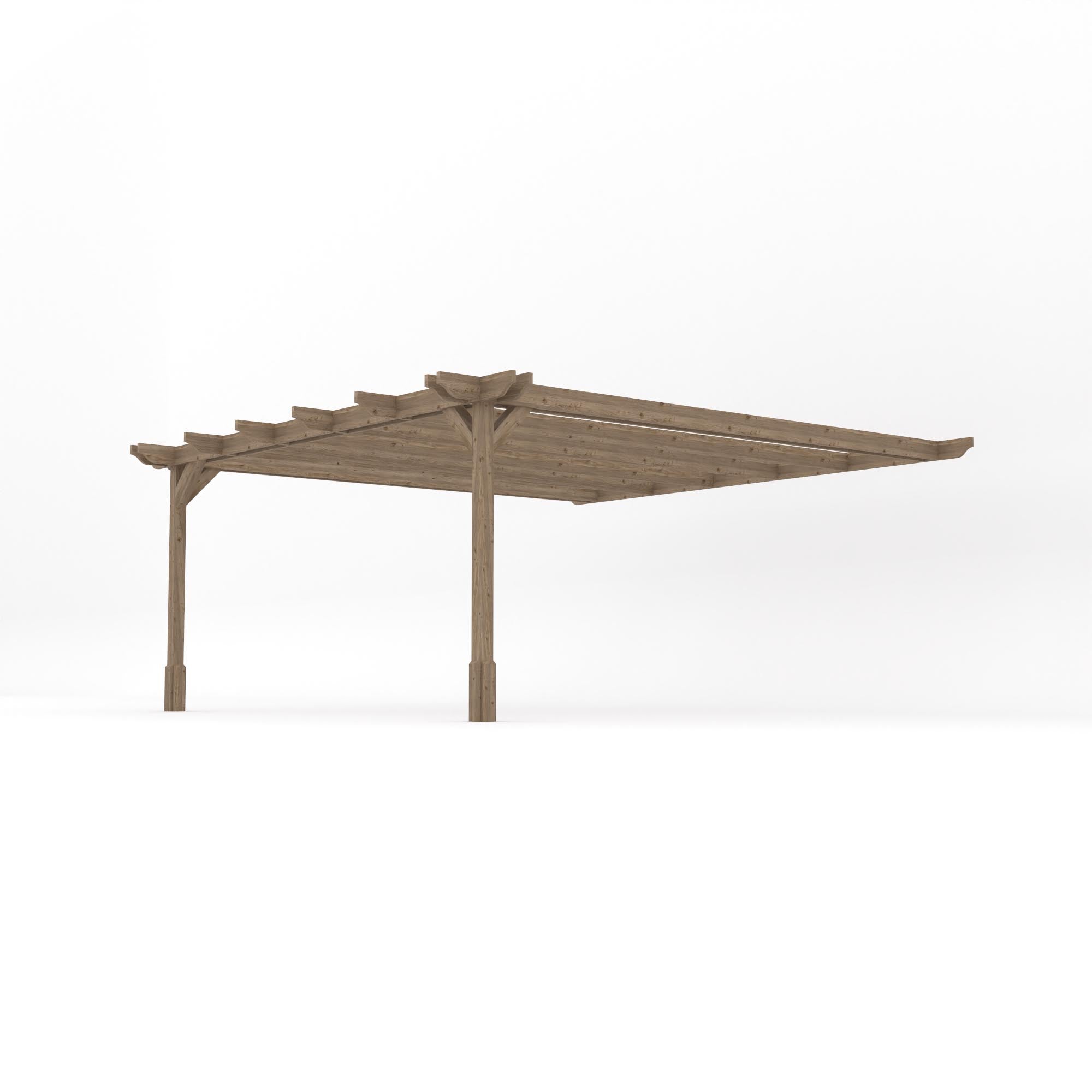 Wall Mounted Double Premium Pergola - Rustic Brown - 4.8m Depth x 4.8m Length