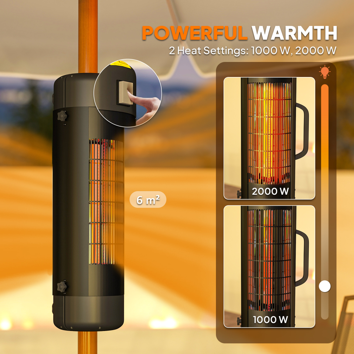 Electric Parasol Mounted Patio Heater, Outdoor Heater w/ 2 Setting