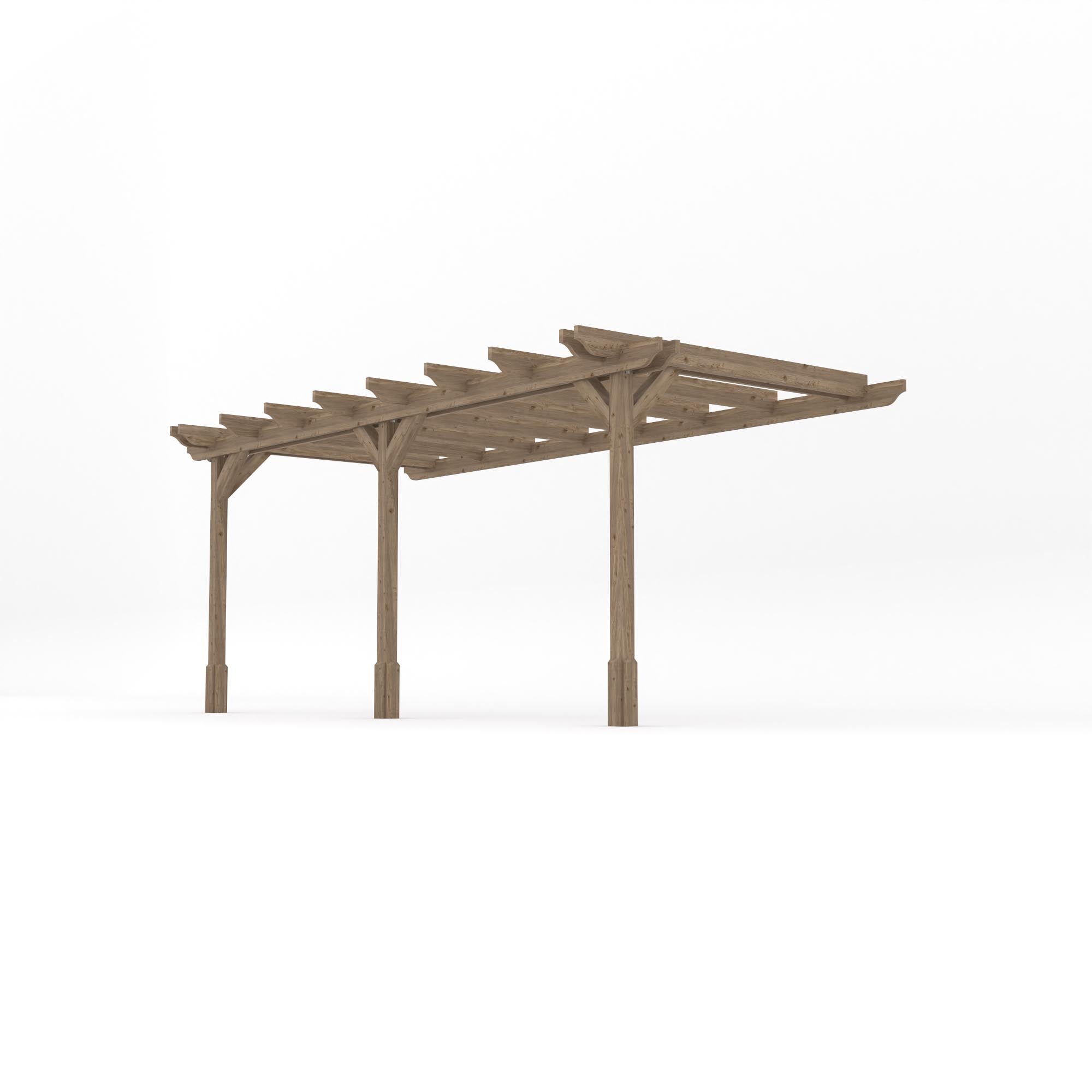 Wall Mounted Double Garden Pergola - Rustic Brown - 3m Depth x 5.4m Length