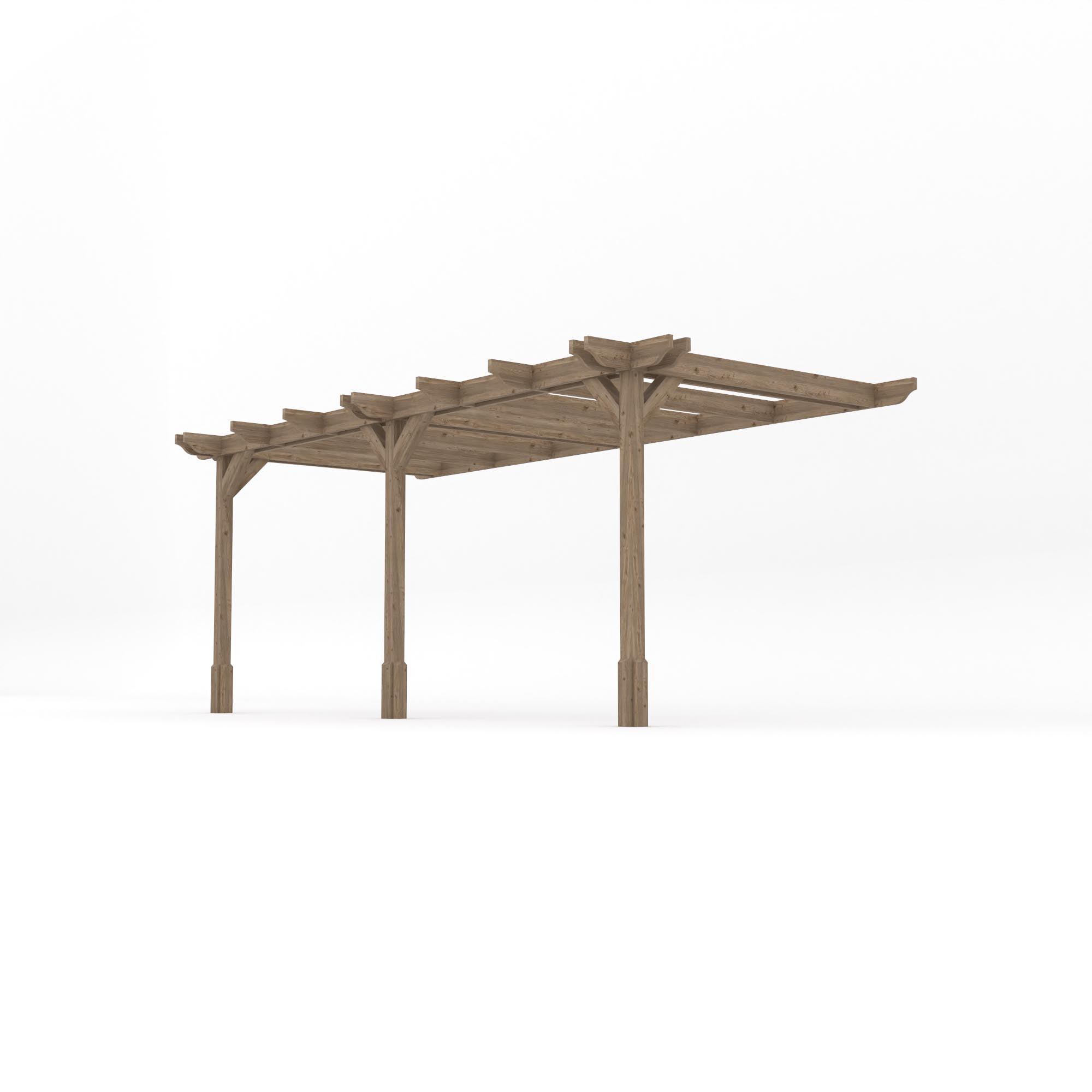 Wall Mounted Double Premium Pergola - Rustic Brown - 2.4m Depth x 5.4m Length