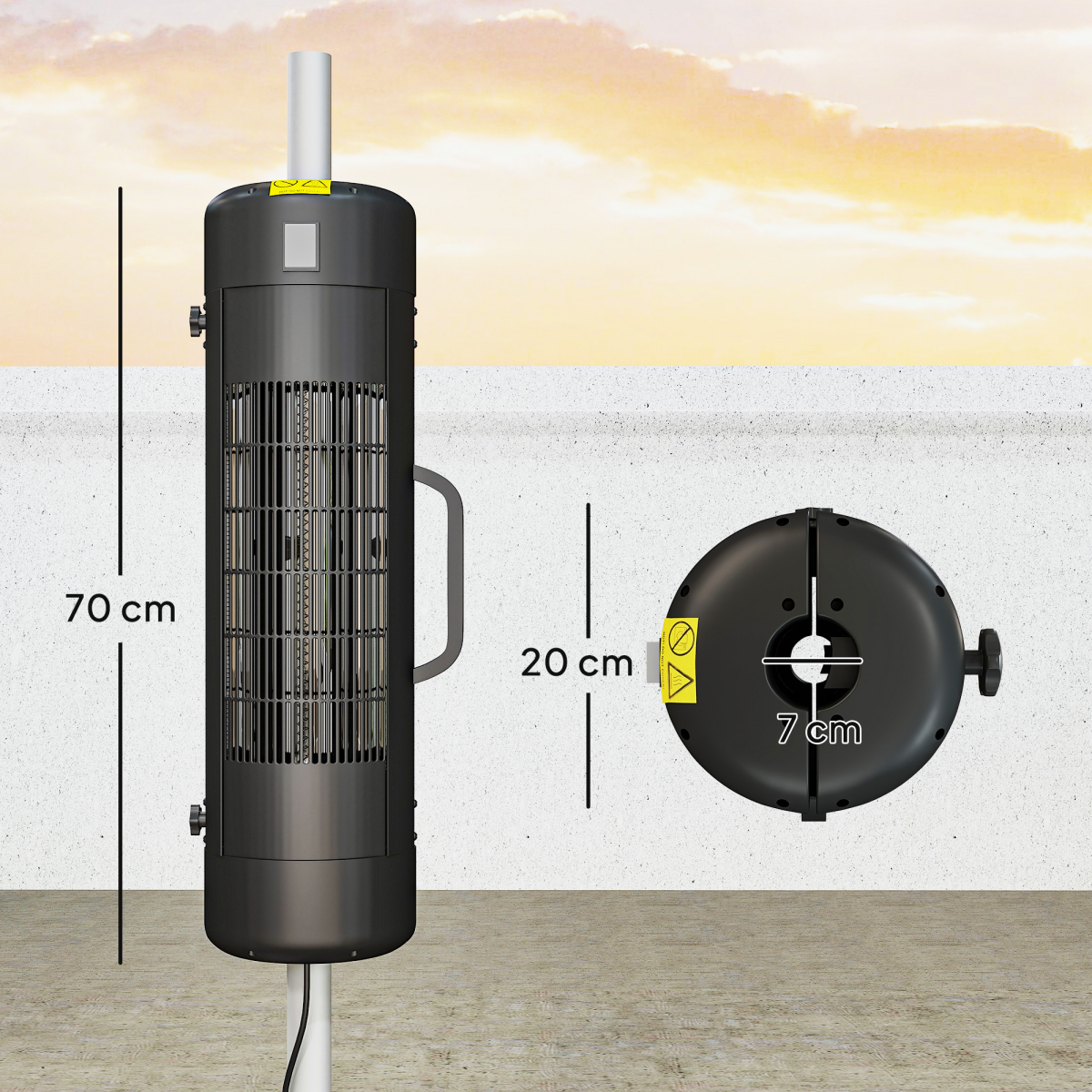 Electric Parasol Mounted Patio Heater, Outdoor Heater w/ 2 Setting