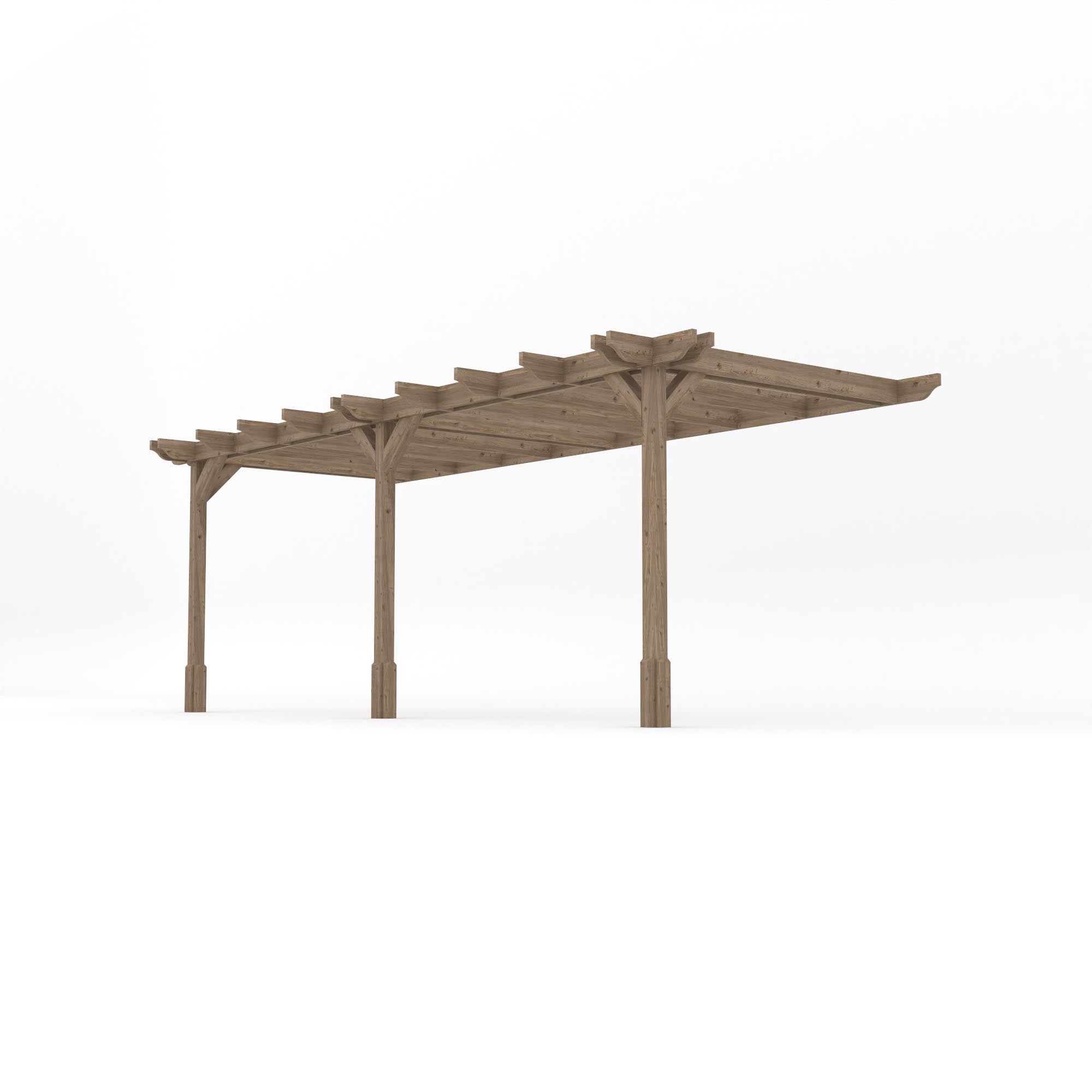 Wall Mounted Double Premium Pergola - Rustic Brown - 3m Depth x 6m Length