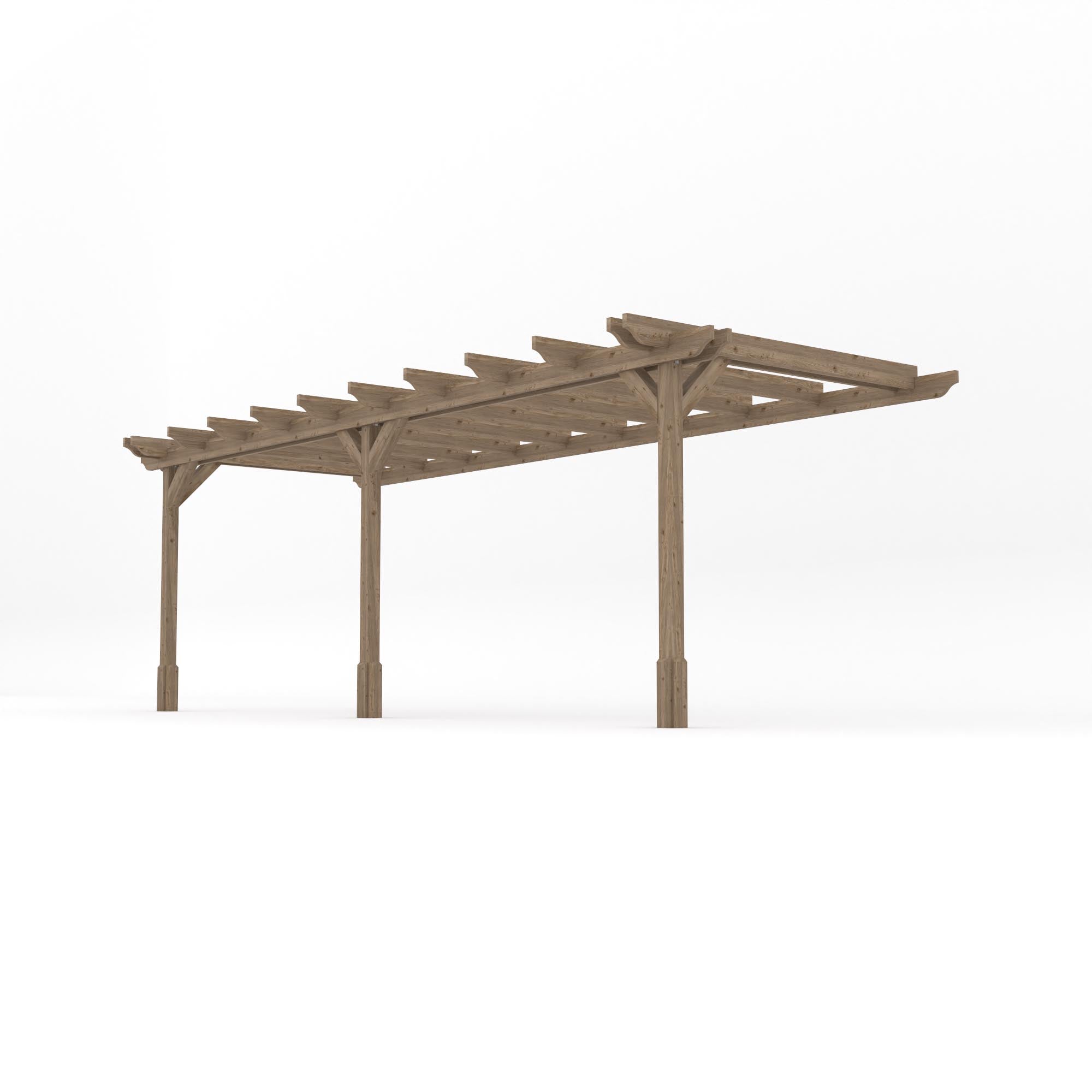 Wall Mounted Double Garden Pergola - Rustic Brown - 3m Depth x 6.6m Length
