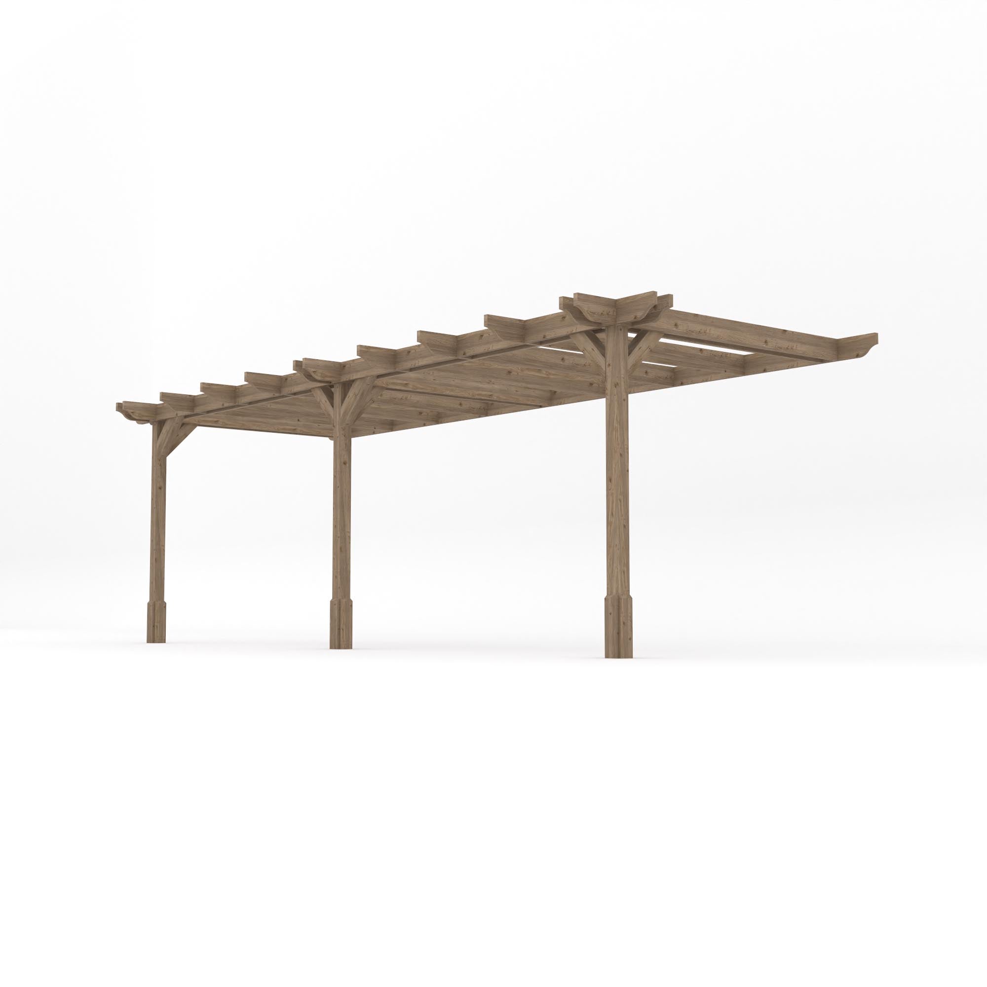 Wall Mounted Double Premium Pergola - Rustic Brown - 2.4m Depth x 6.6m Length