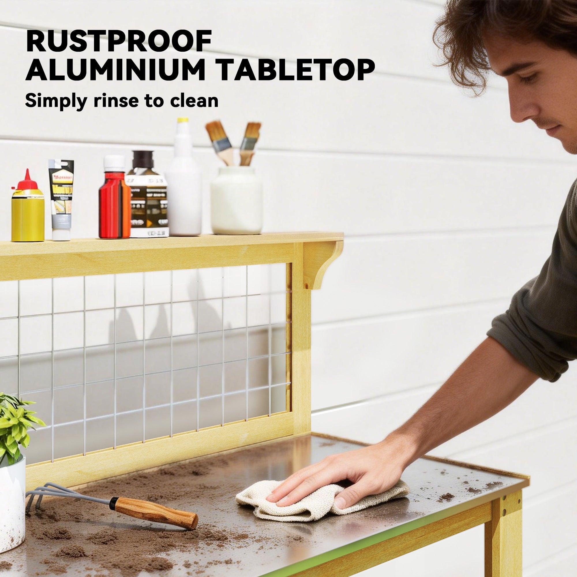 Outsunny Outdoor Wooden Workbench Potting Bench - Aluminium Worktop