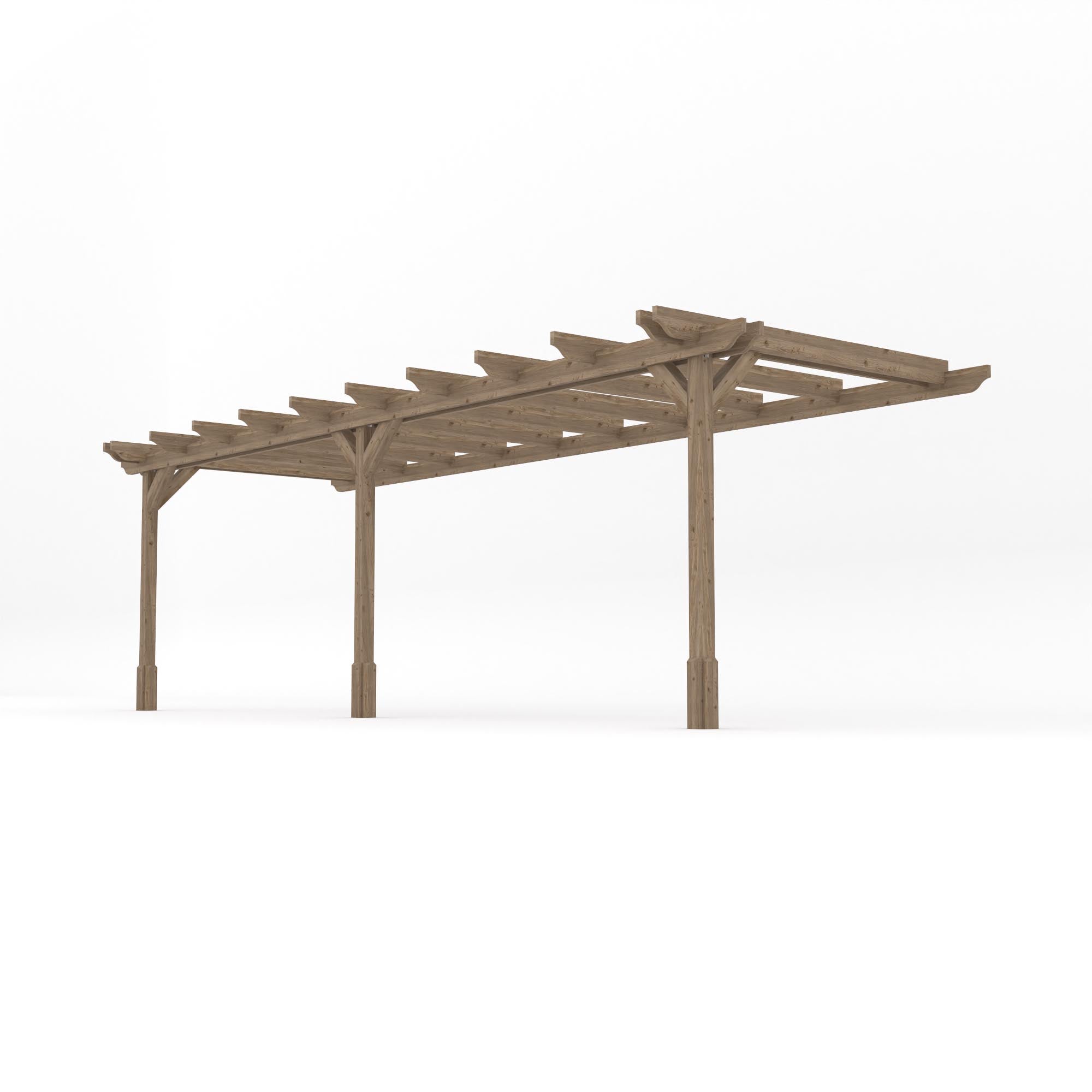 Wall Mounted Double Garden Pergola - Rustic Brown - 3.6m Depth x 7.2m Length