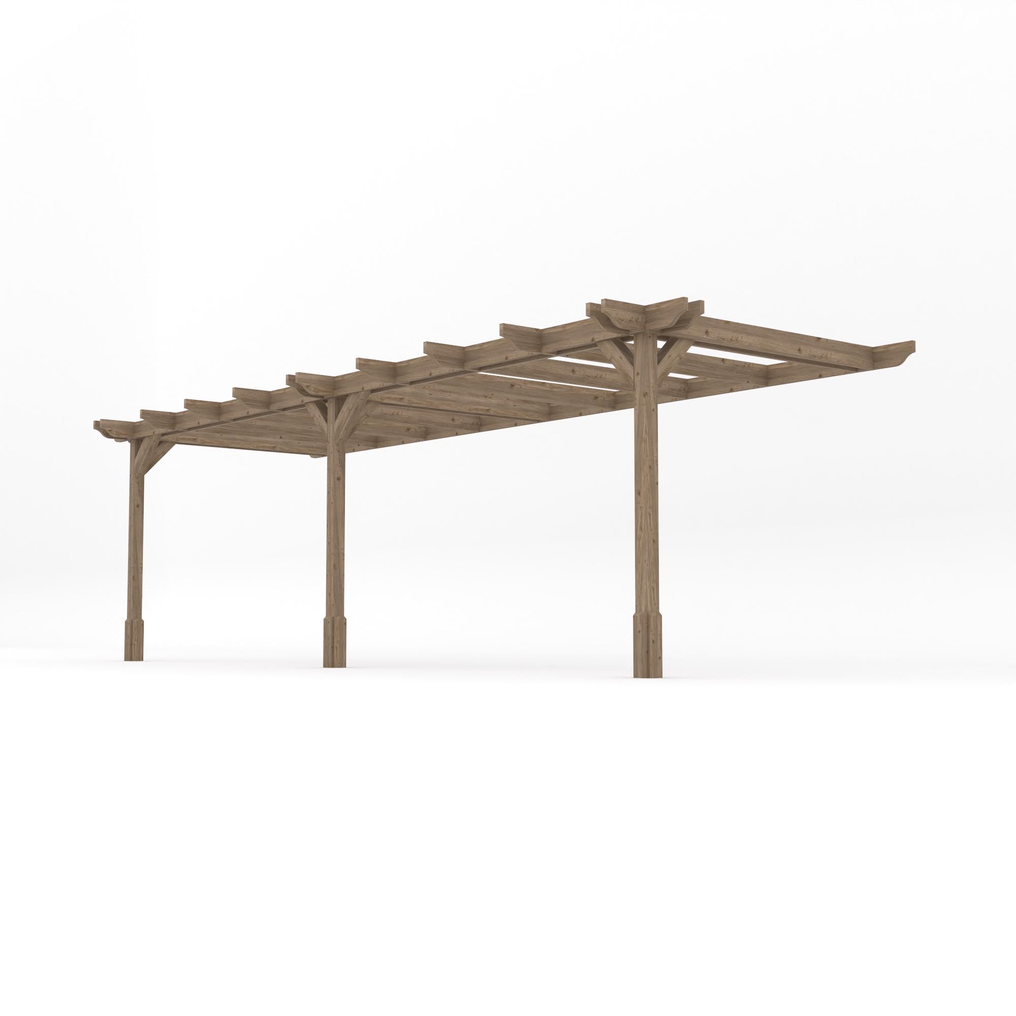 Wall Mounted Double Premium Pergola - Rustic Brown - 2.4m Depth x 7.2m Length