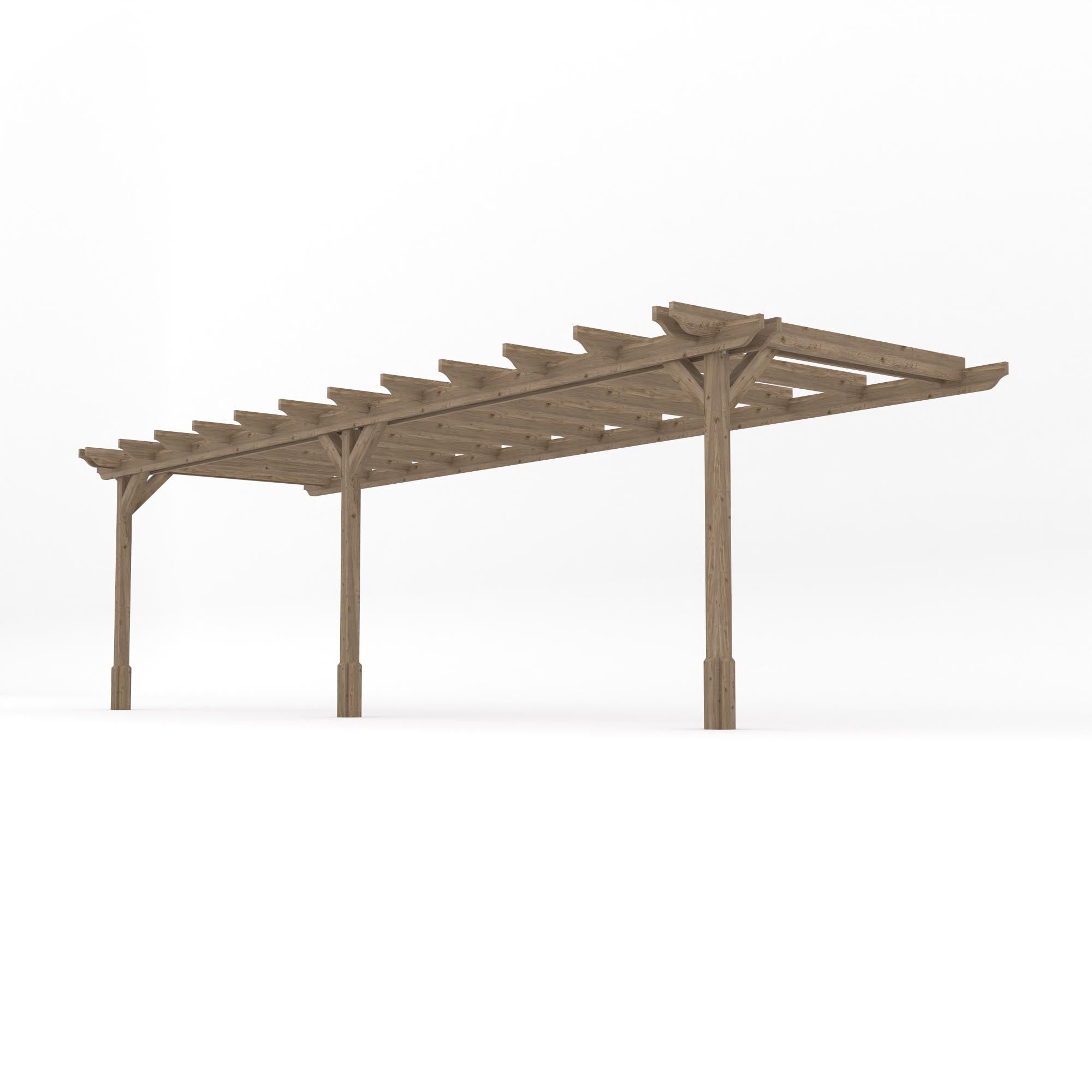 Wall Mounted Double Garden Pergola - Rustic Brown - 3.6m Depth x 7.8m Length