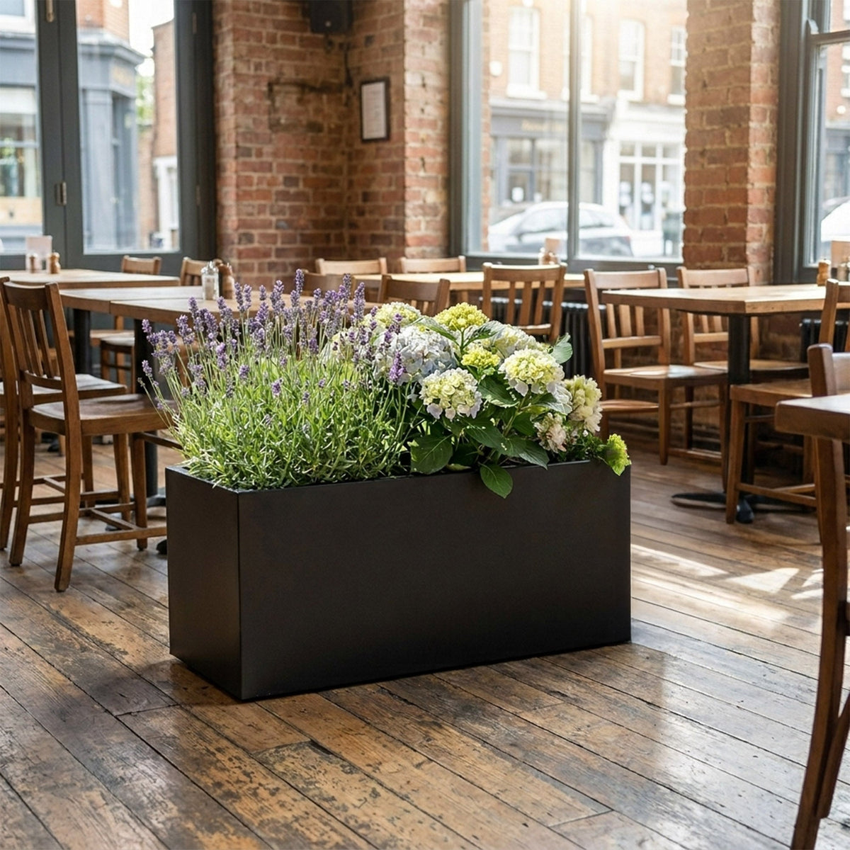 Galvanised Steel Black Trough Metal Planter - 80cm x 30cm x 40cm