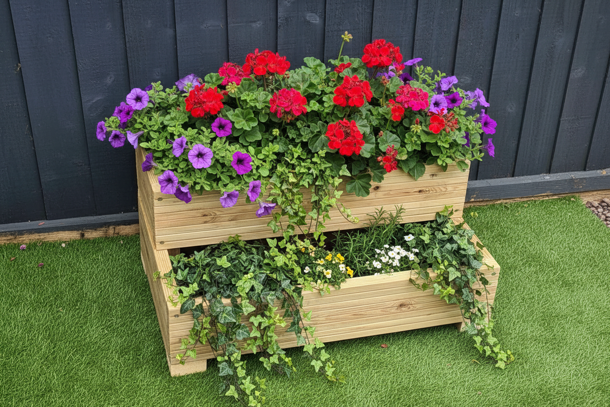 L-Shaped 2 Tier Decking planter