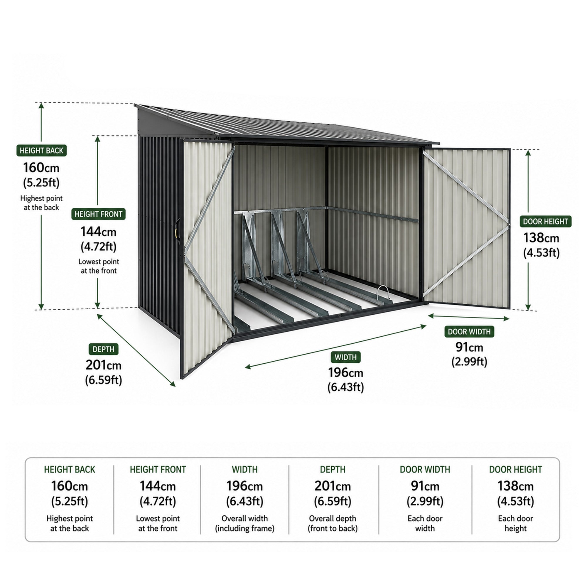 Metal Bicycle Storage Shed for Up to 4 Bikes