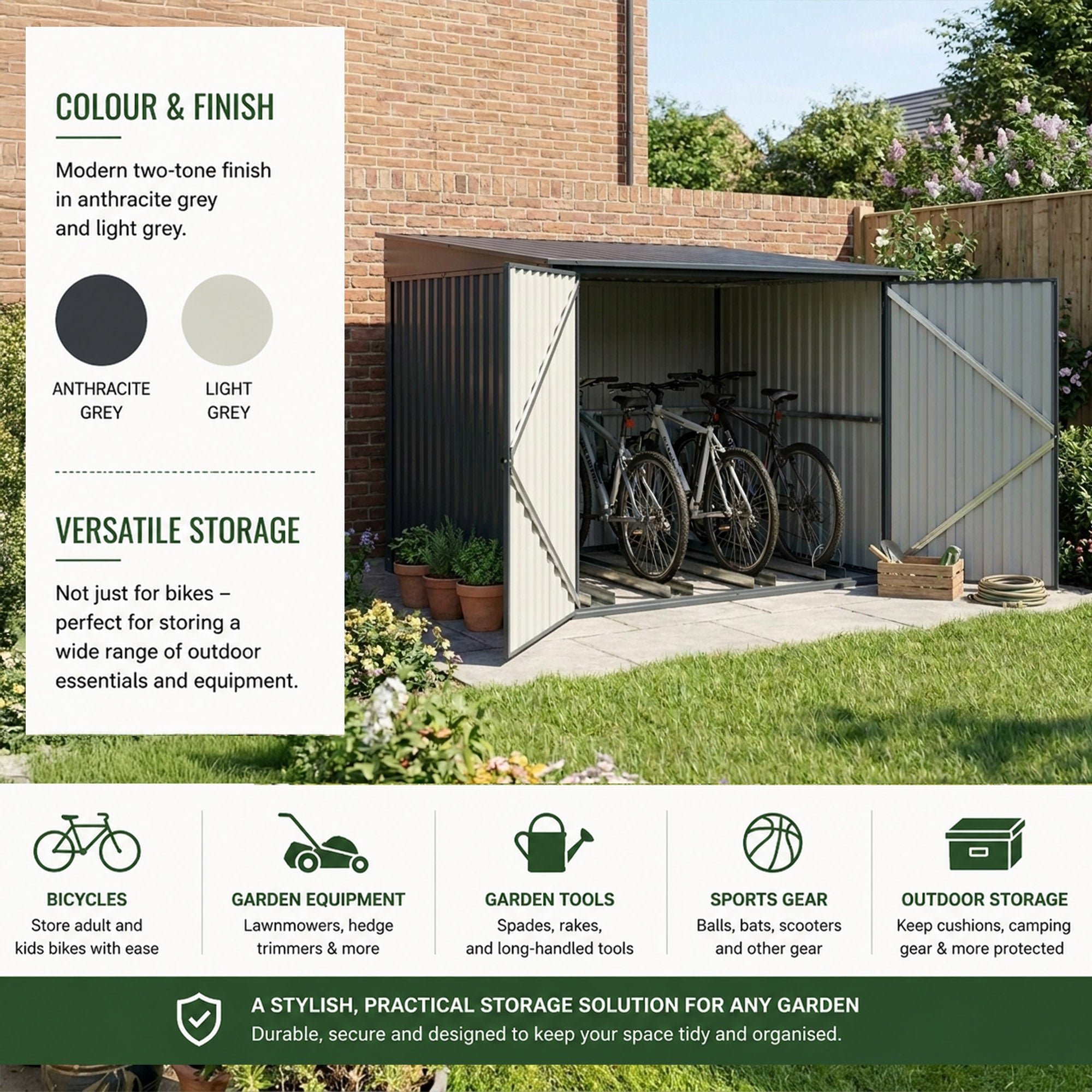 Metal Bicycle Storage Shed for Up to 4 Bikes