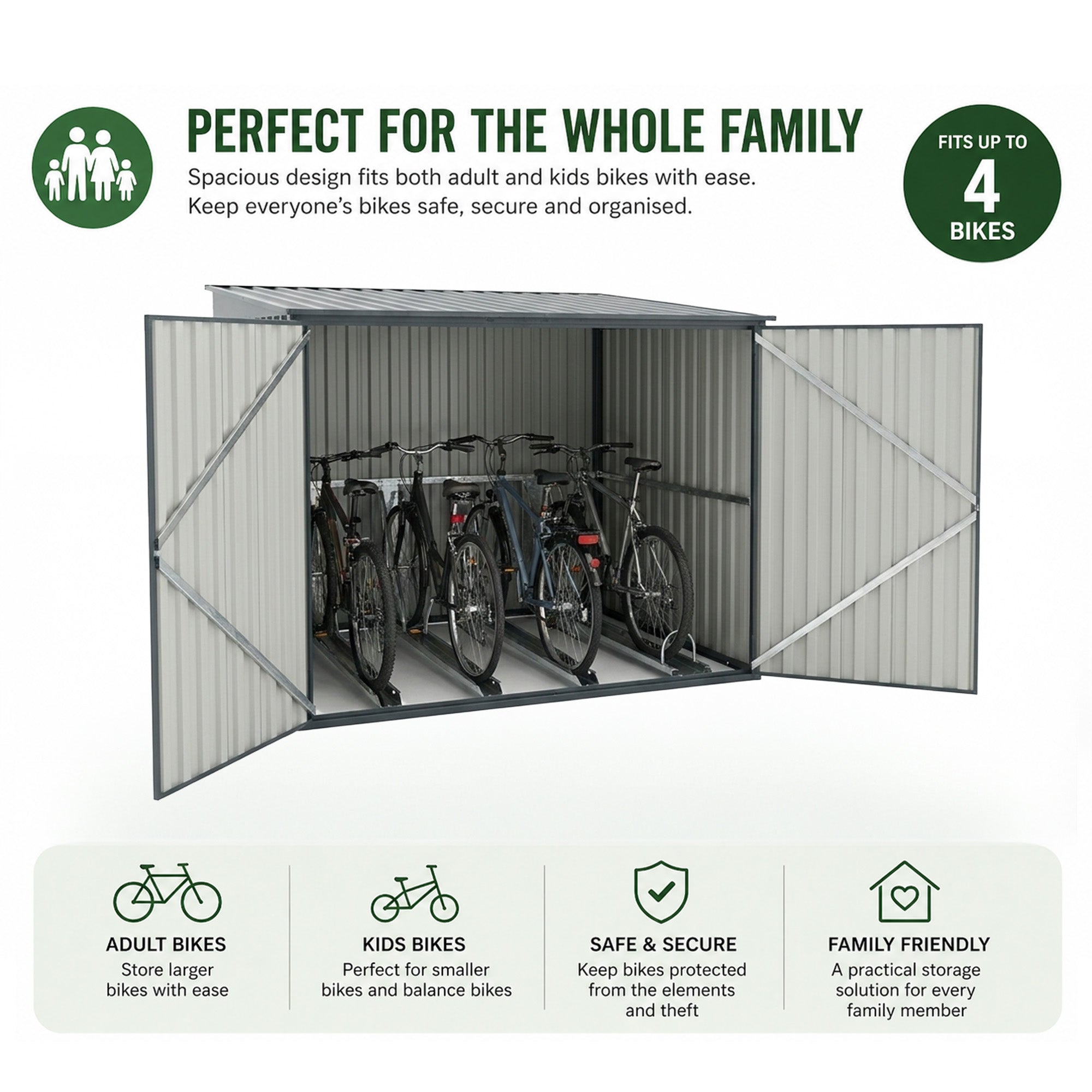 Metal Bicycle Storage Shed for Up to 4 Bikes