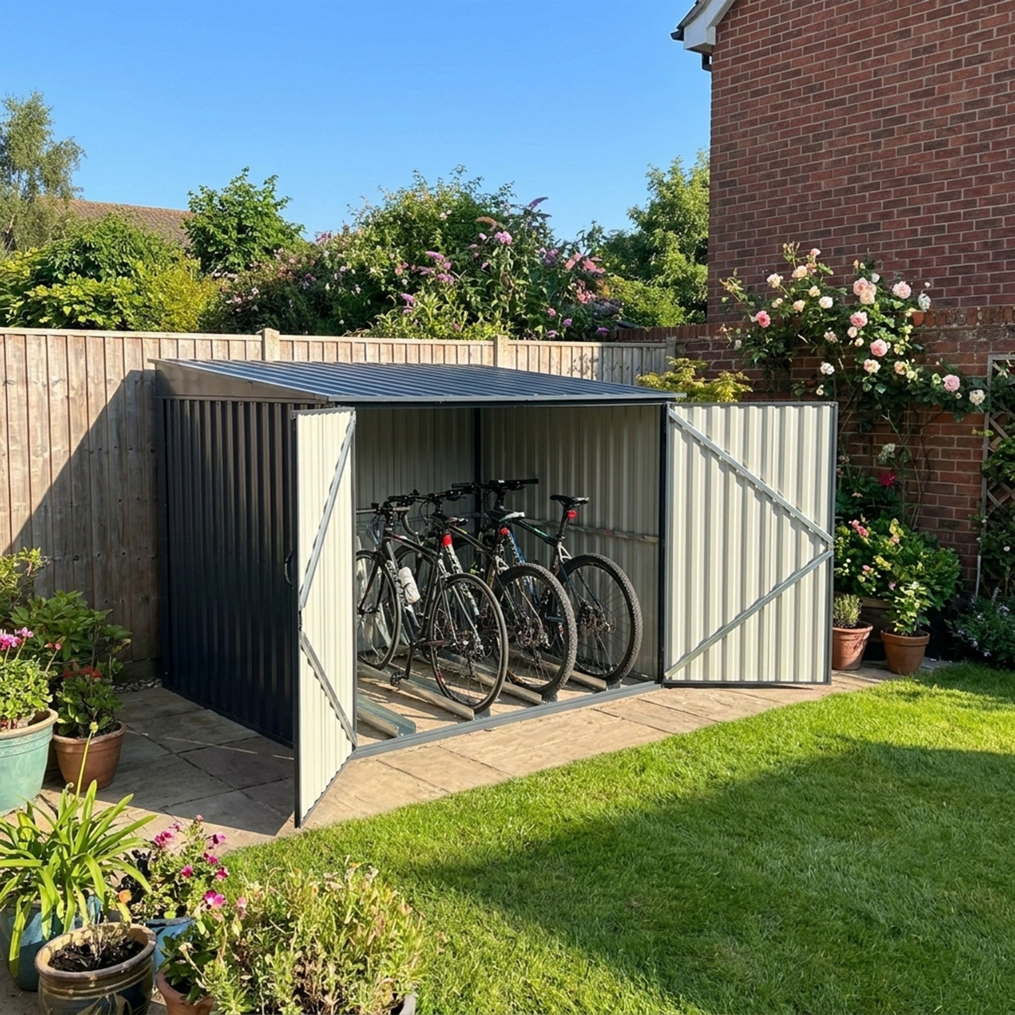 Metal Bicycle Storage Shed for Up to 4 Bikes