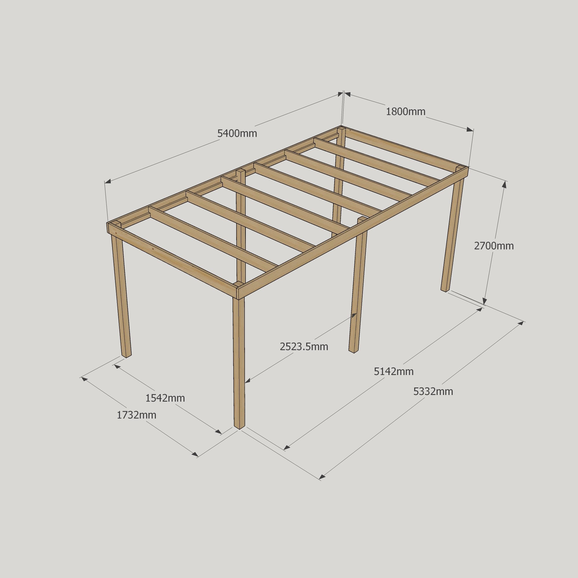 Freestanding Box Pergola - Light Green - 1.8m Width x 5.4m Length