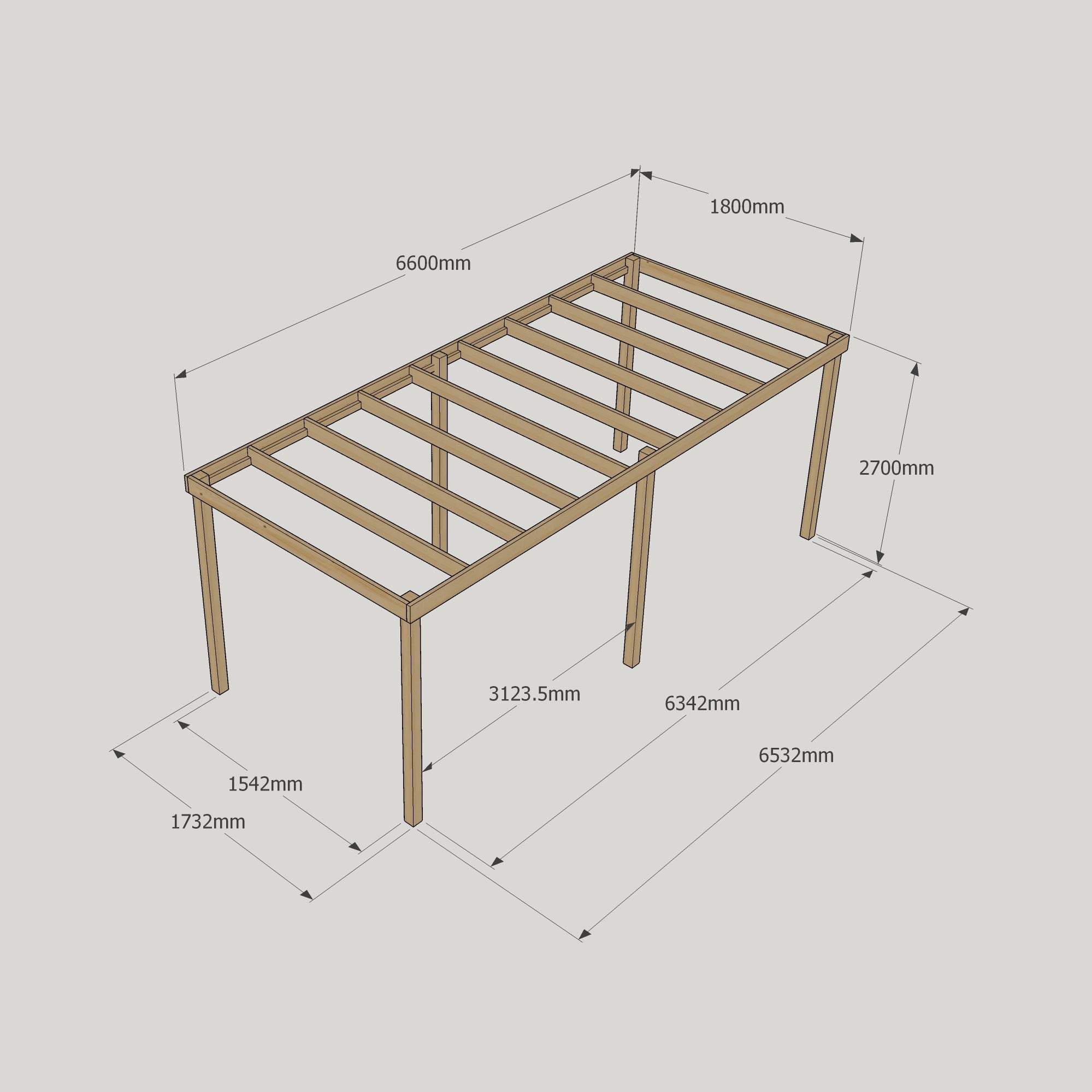 Freestanding Box Pergola - Light Green - 1.8m Width x 6.6m Length