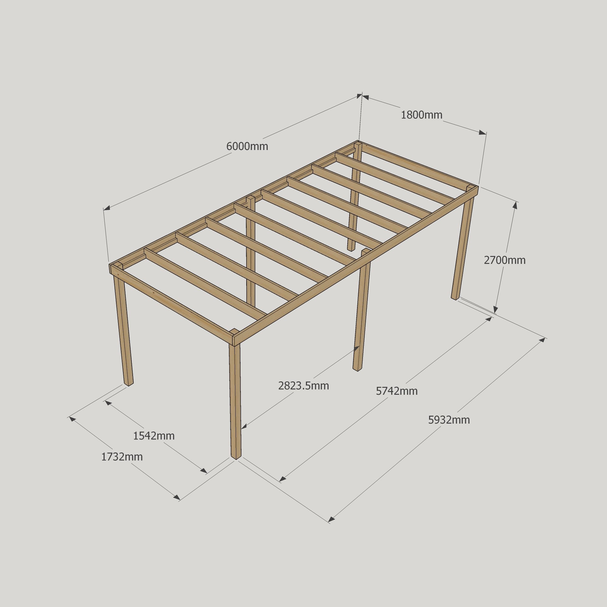 Freestanding Box Pergola - Light Green - 1.8m Width x 6m Length