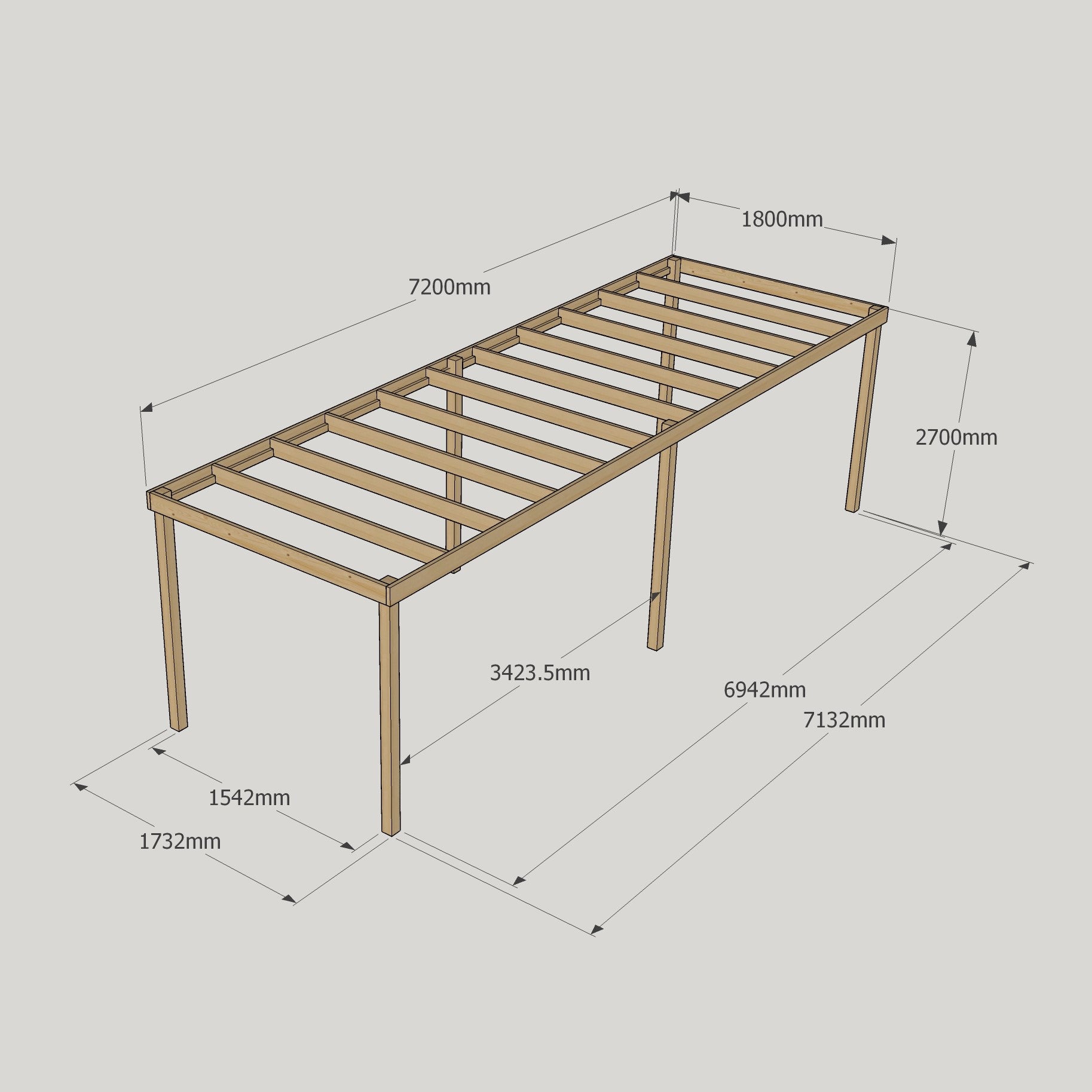 Freestanding Box Pergola - Light Green - 1.8m Width x 7.2m Length