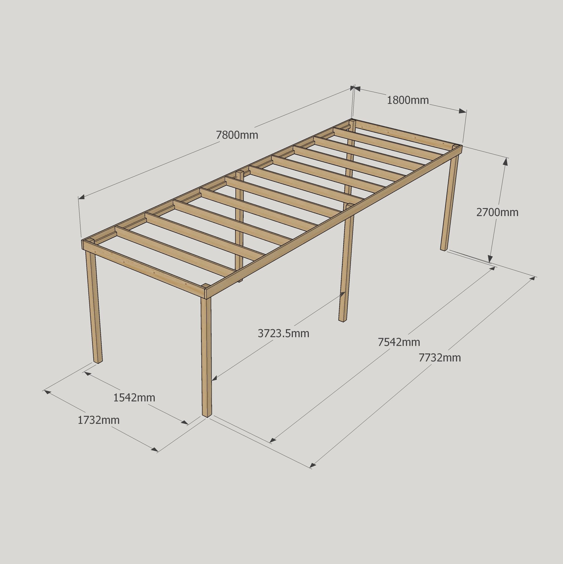 Freestanding Box Pergola - Light Green - 1.8m Width x 7.8m Length