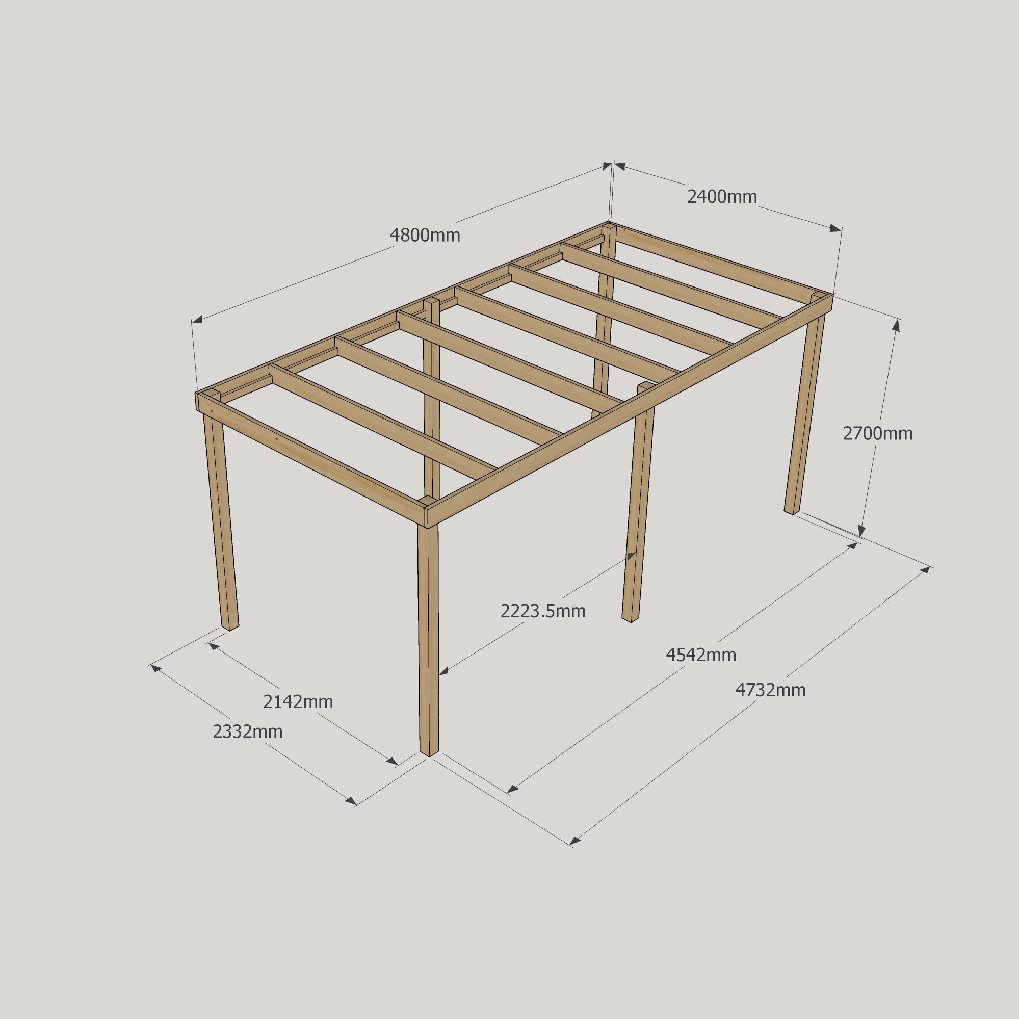 Freestanding Box Pergola - Light Green - 2.4m Width x 4.8m Length