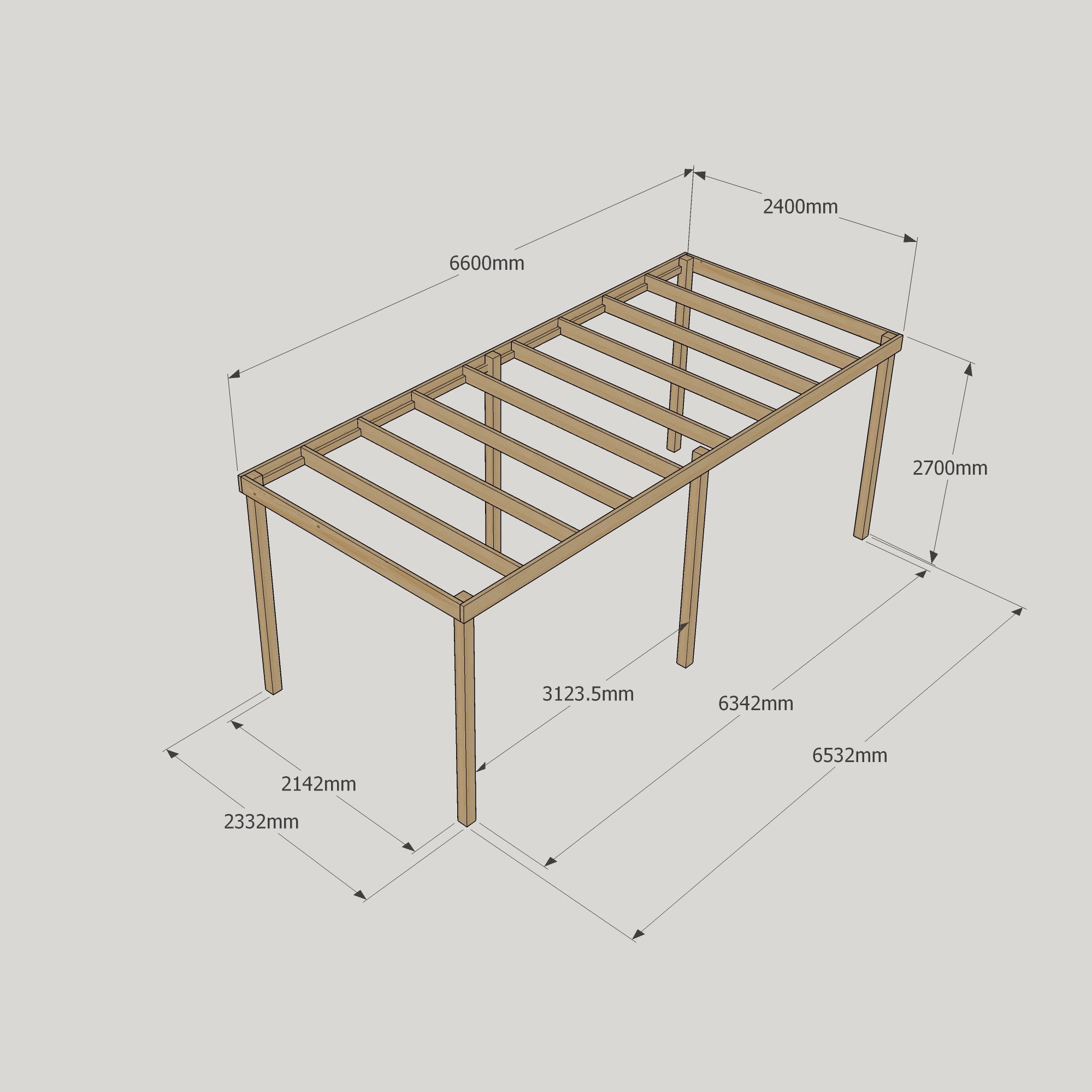 Freestanding Box Pergola - Light Green - 2.4m Width x 6.6m Length