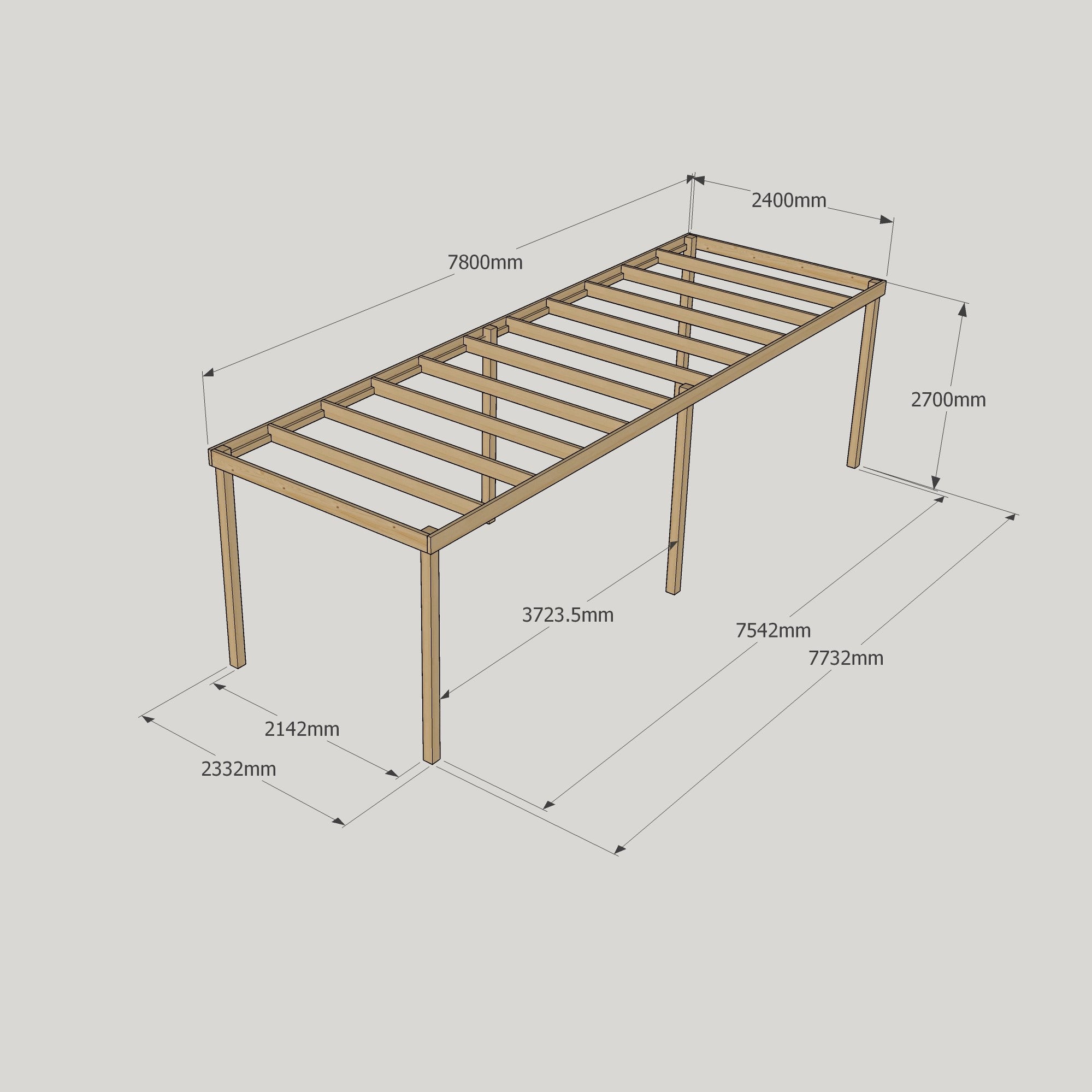 Freestanding Box Pergola - Light Green - 2.4m Width x 7.8m Length