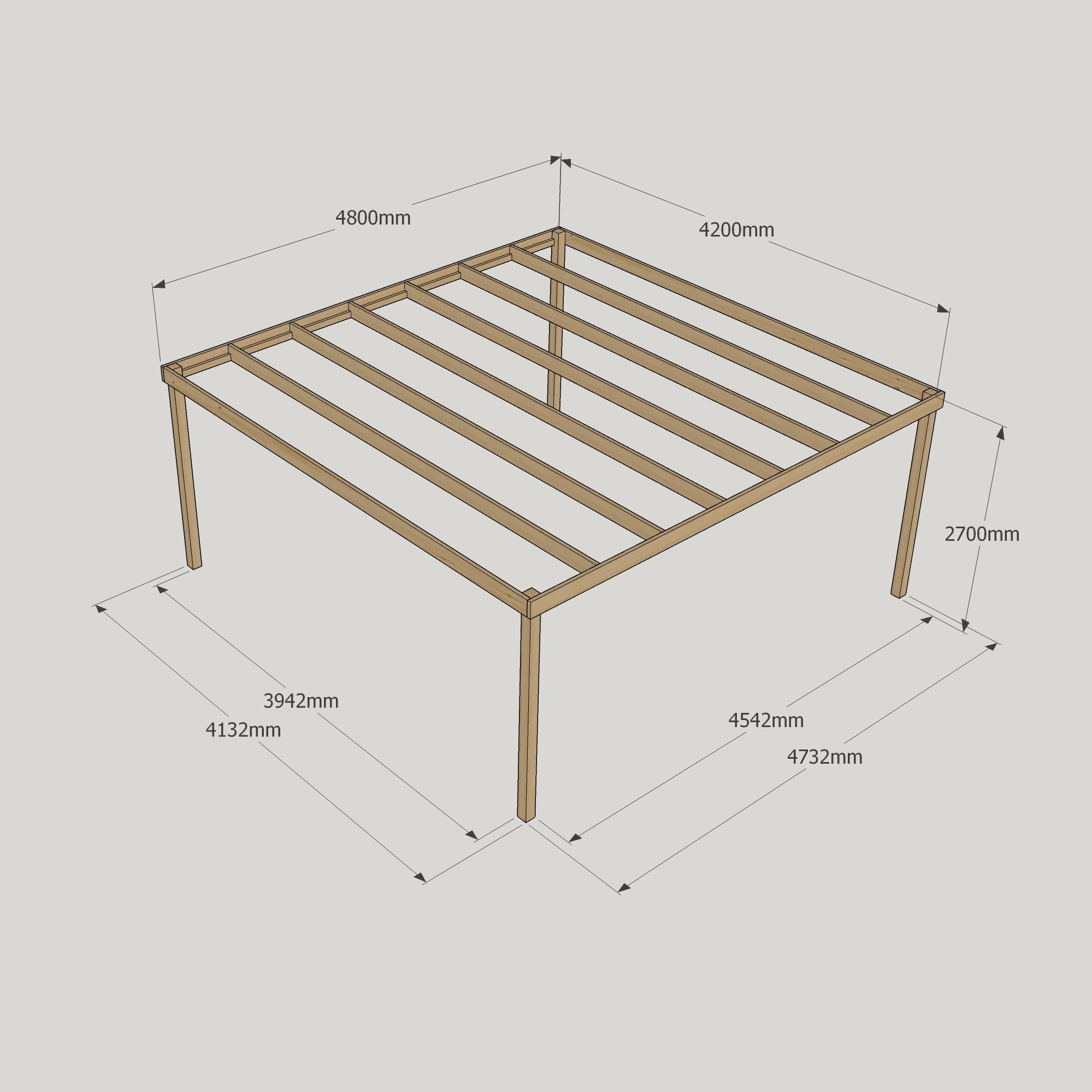 Freestanding Box Pergola - Light Green - 4.2m Width x 4.8m Length