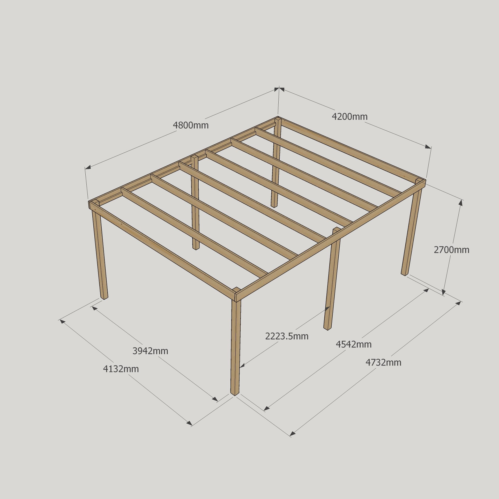 Freestanding Box Pergola - Light Green - 4.2m Width x 4.8m Length