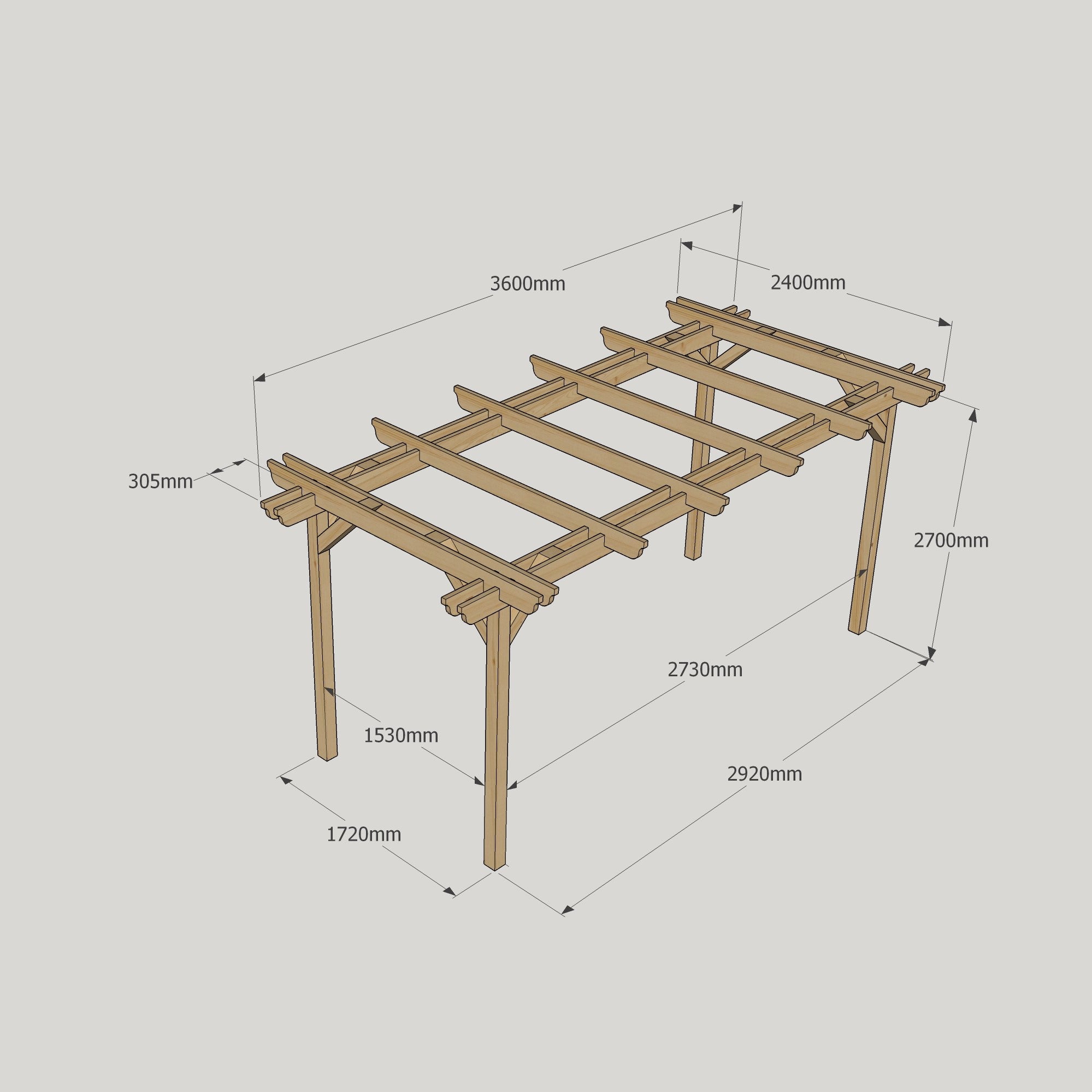 Freestanding Double Garden Pergola - Light Green - 2.4m Width x 3.6m Length