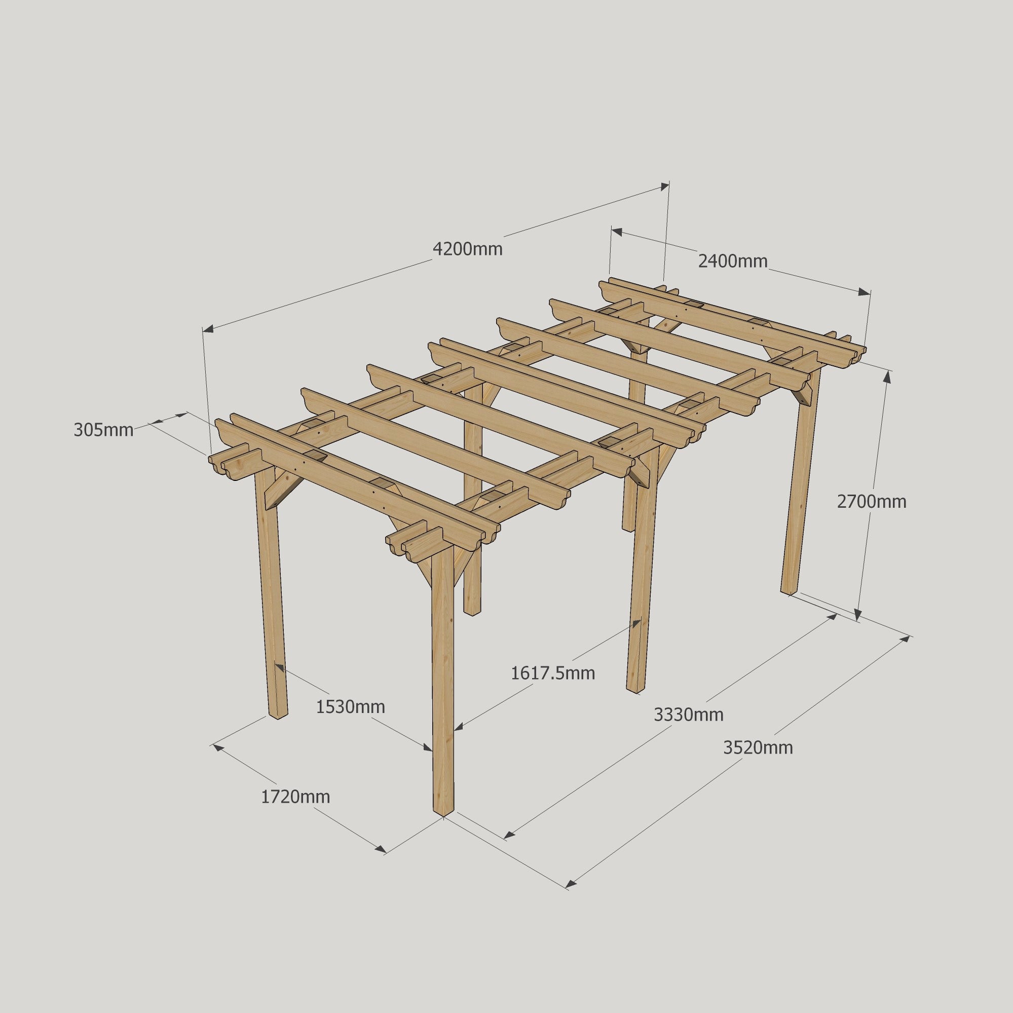Freestanding Double Garden Pergola - Light Green - 2.4m Width x 4.2m Length