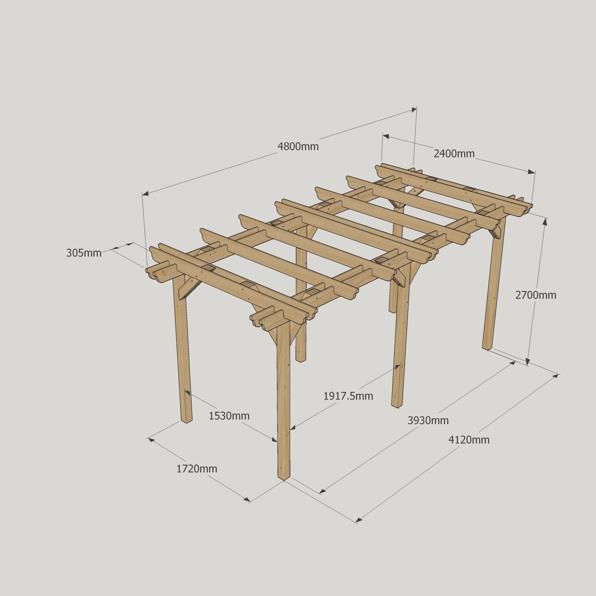 Freestanding Double Garden Pergola - Light Green - 2.4m Width x 4.8m Length
