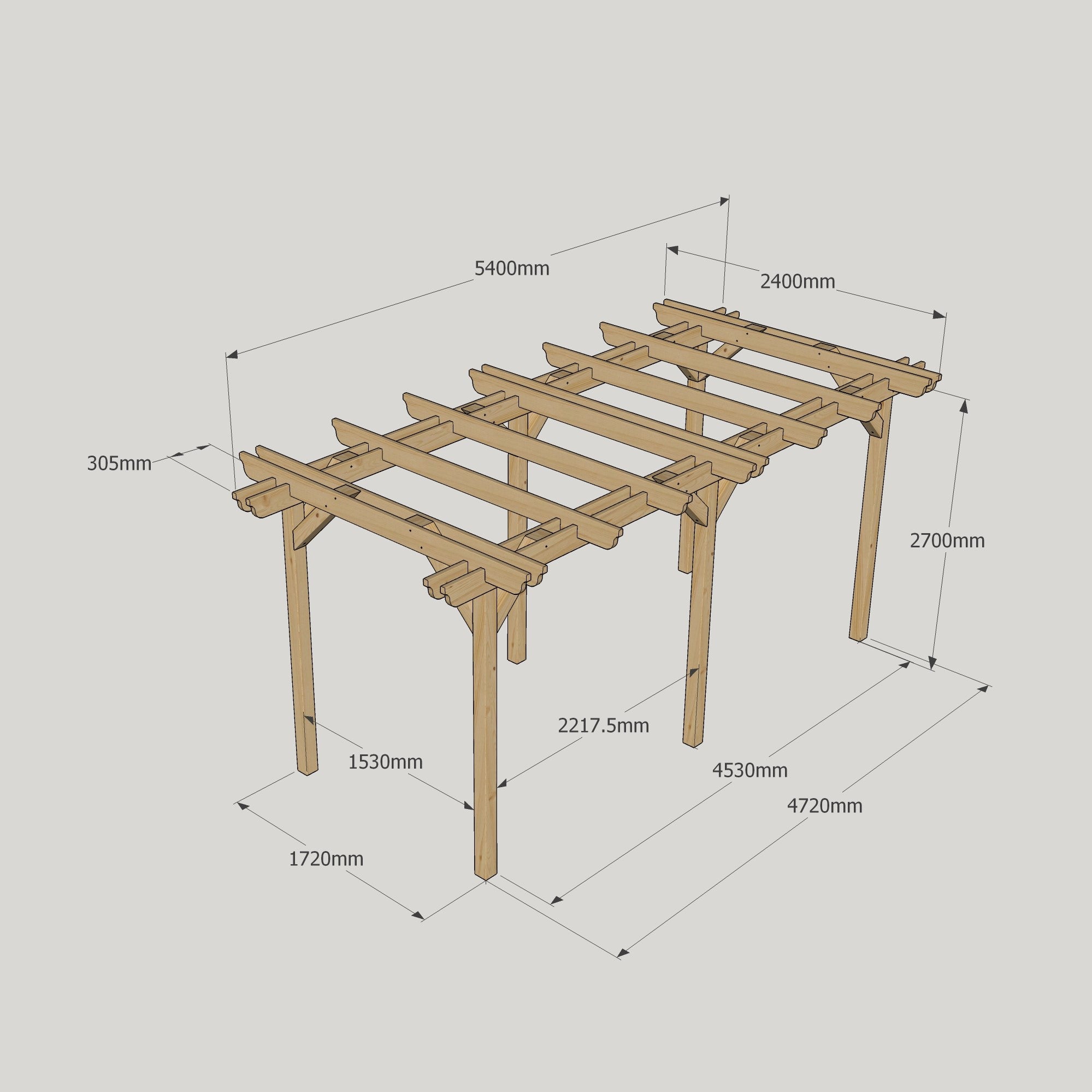Freestanding Double Garden Pergola - Light Green - 2.4m Width x 5.4m Length