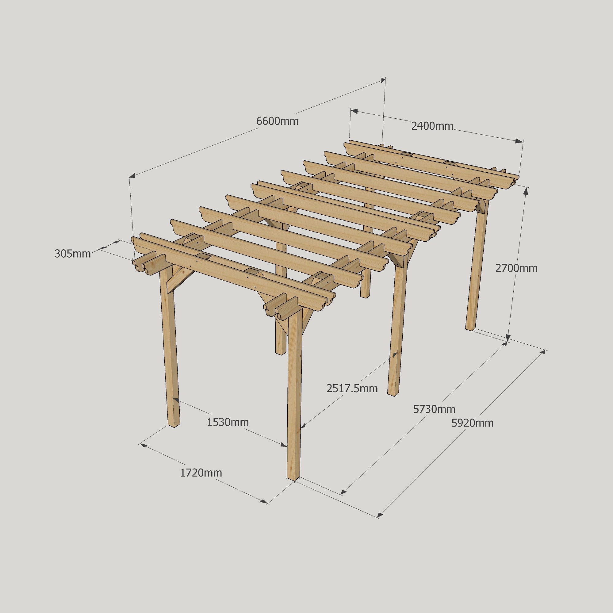 Freestanding Double Garden Pergola - Light Green - 2.4m Width x 6.6m Length