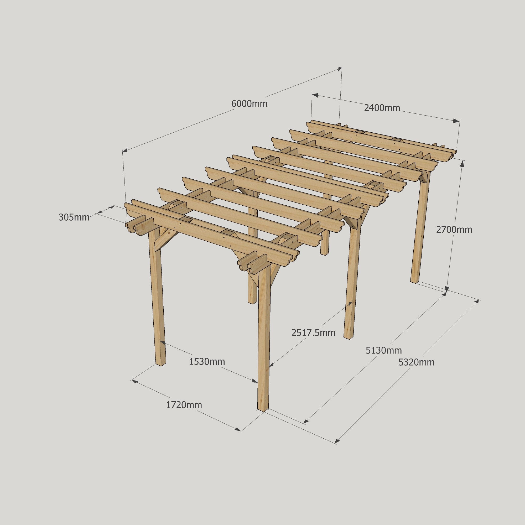 Freestanding Double Garden Pergola - Light Green - 2.4m Width x 6m Length