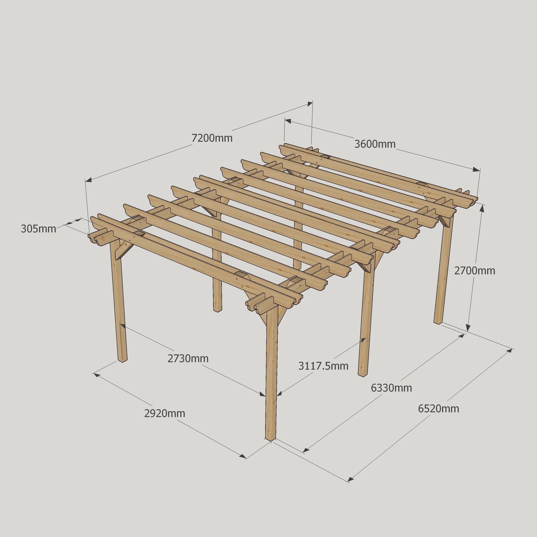 Freestanding Double Garden Pergola - Light Green - 3.6m Width x 7.2m Length