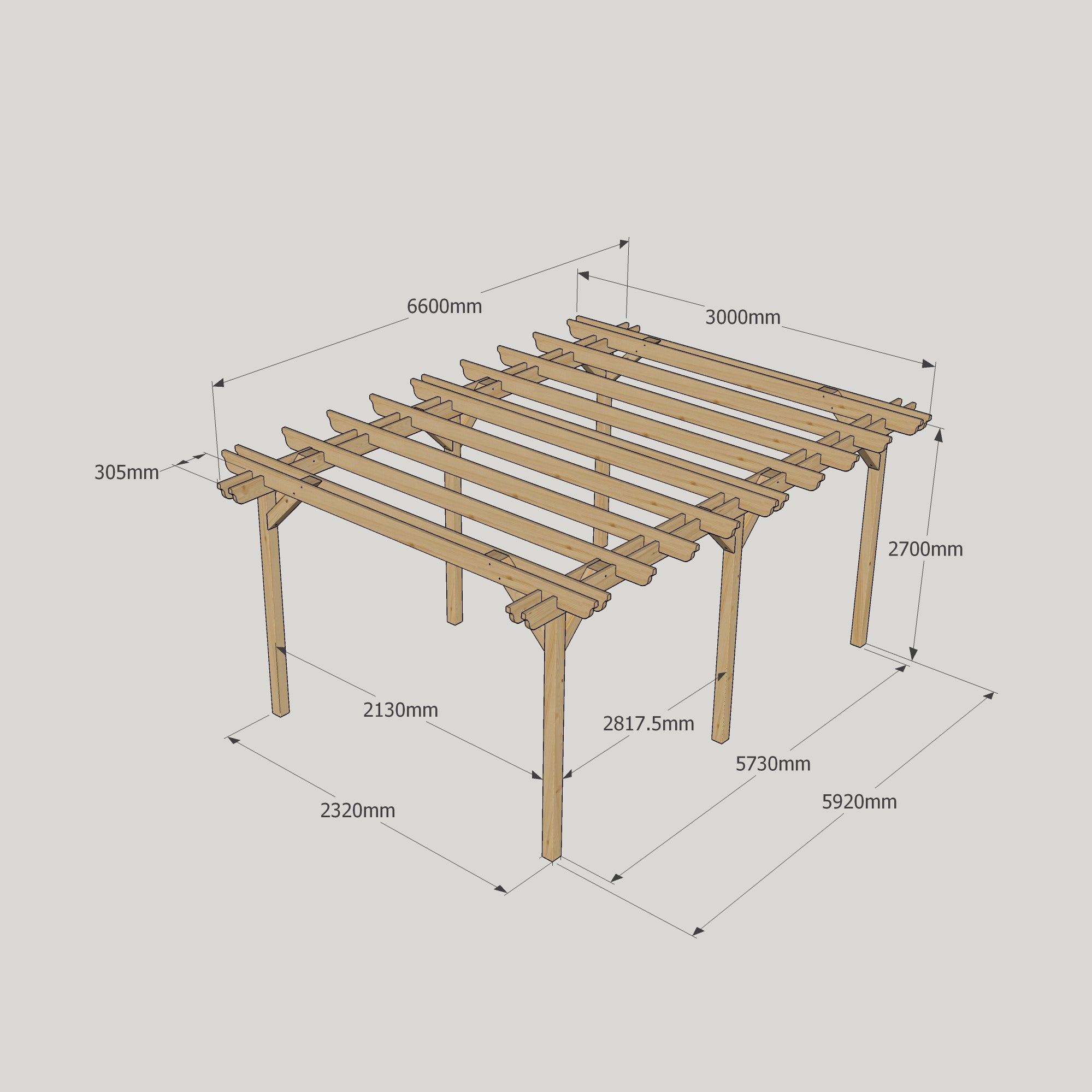 Freestanding Double Garden Pergola - Light Green - 3m Width x 6.6m Length